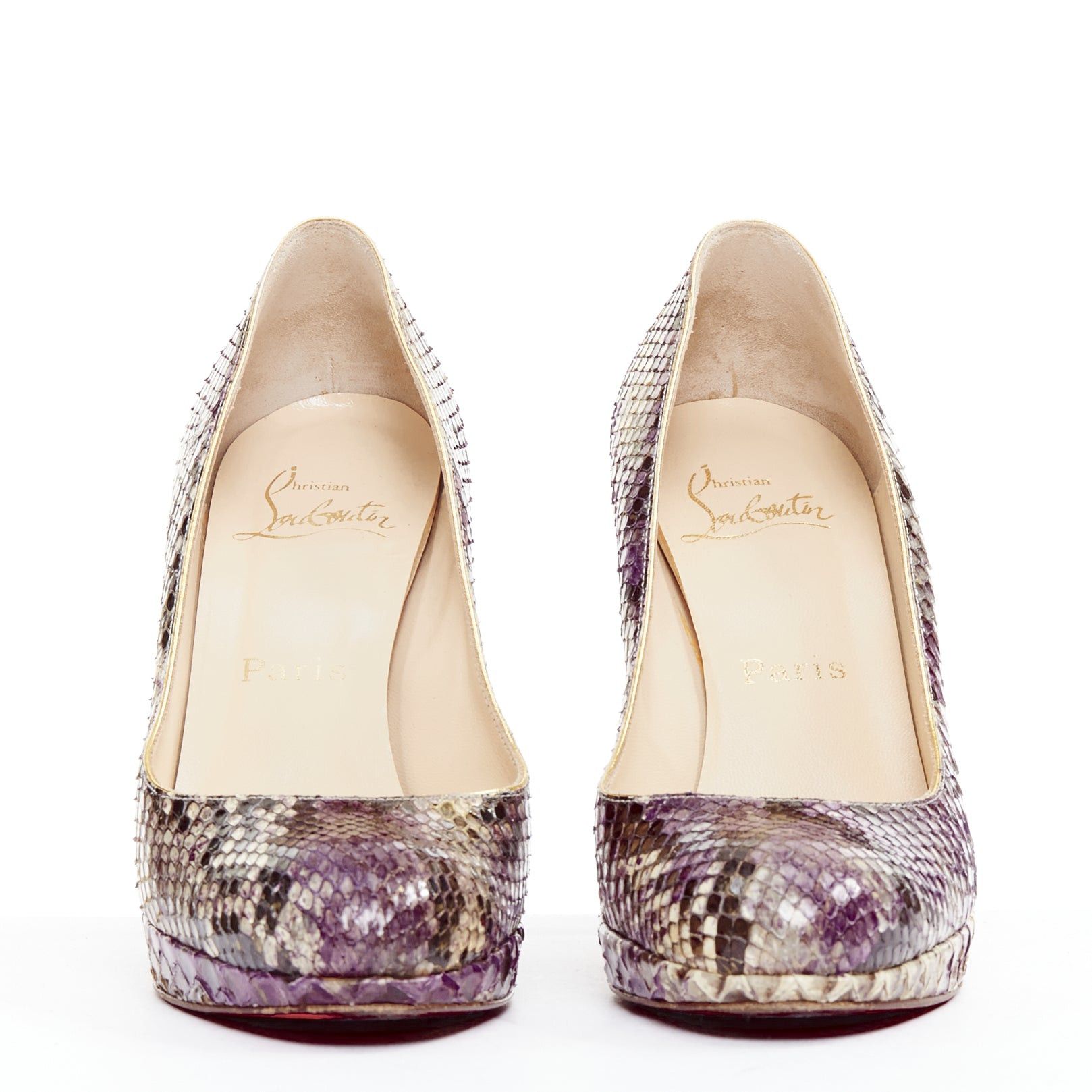 Christian Louboutin CHRISTIAN LOUBOUTIN New Simple Pump 120 Python pollock purple natural platform heels EU37.5 Size US 7.5 / IT 37.5 - 3 Thumbnail