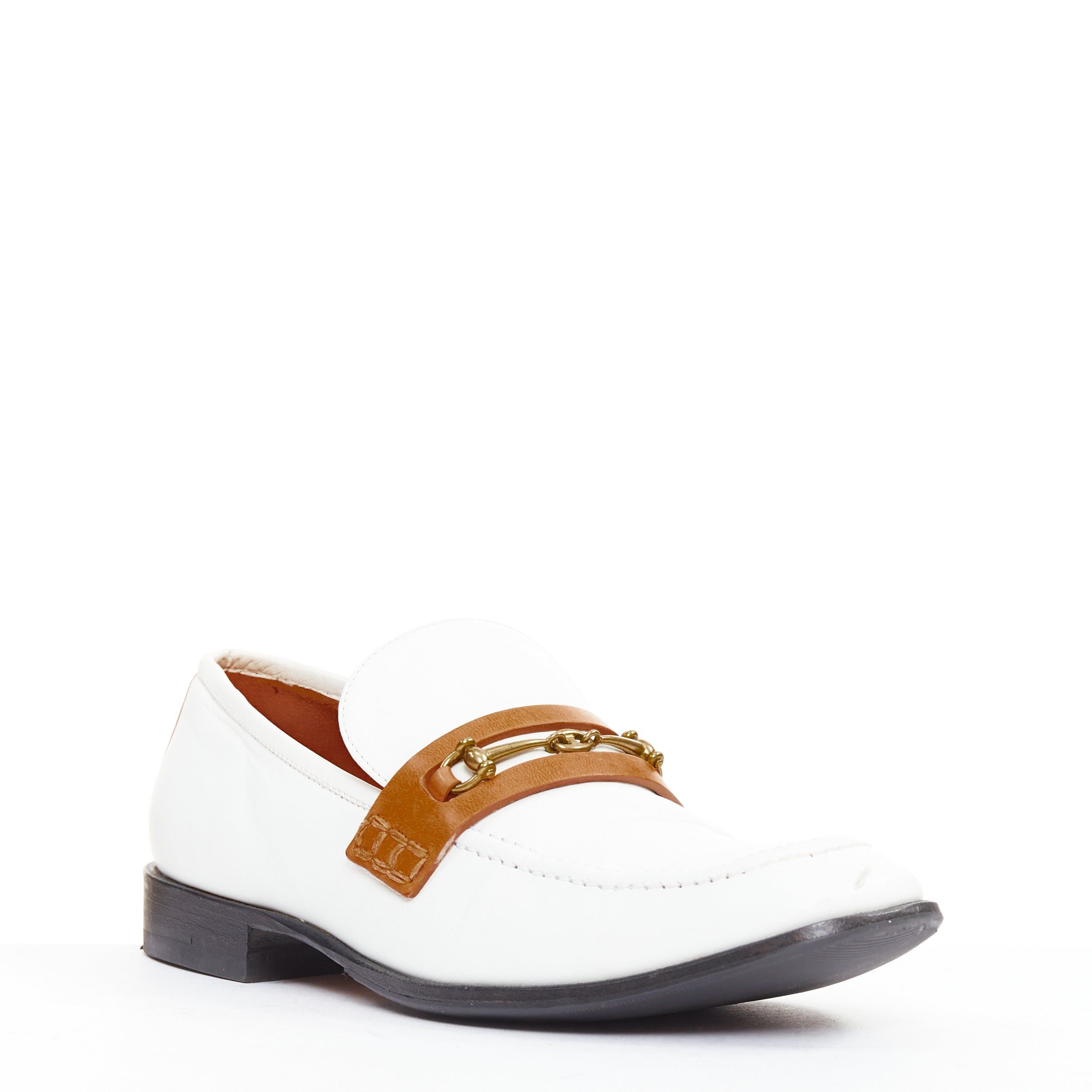 Celine OLD CELINE Phoebe Philo white goat leather brown Triomphe horsebit buckle loafer EU37.5 Size US 7.5 / IT 37.5 - 3 Thumbnail