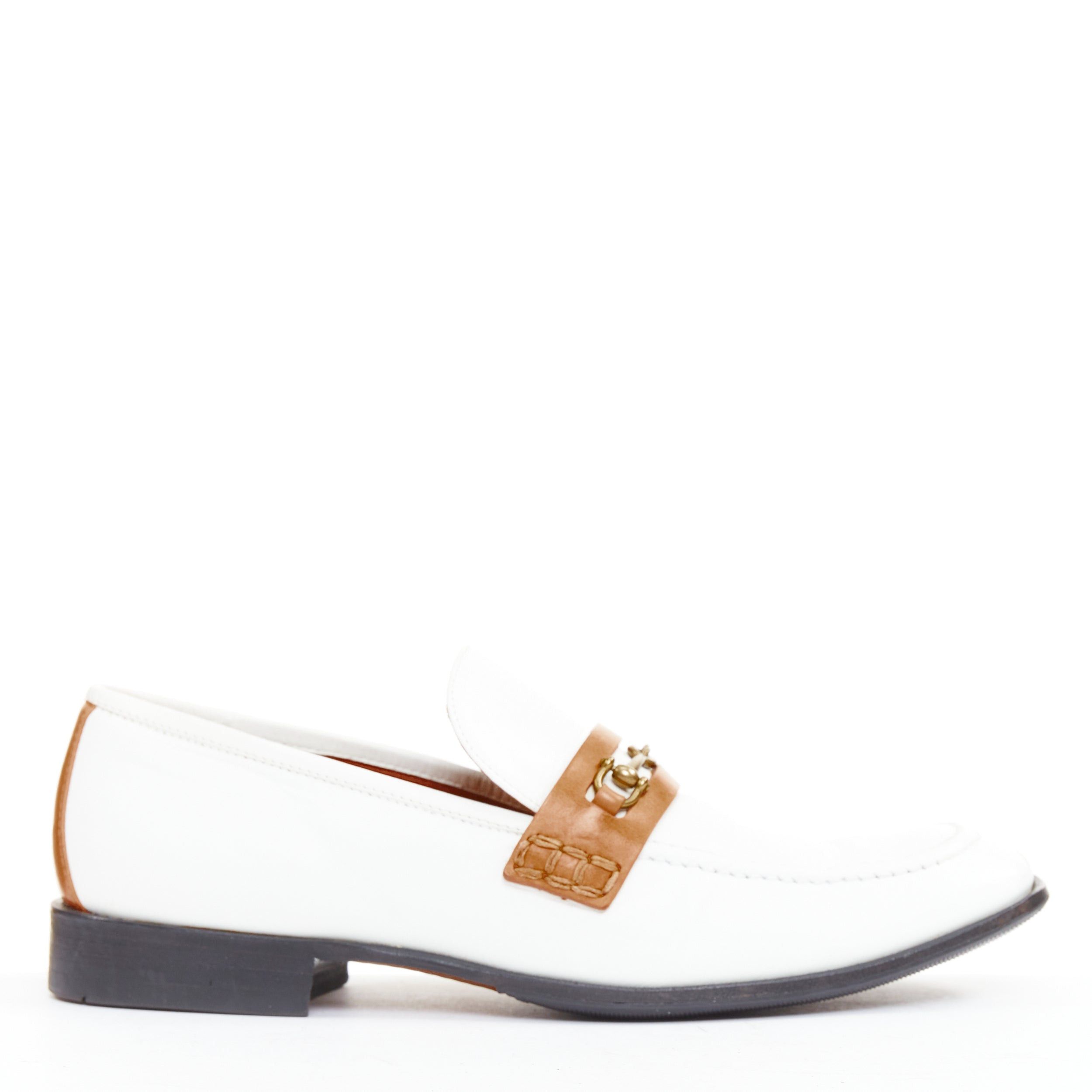 Celine OLD CELINE Phoebe Philo white goat leather brown Triomphe horsebit buckle loafer EU37.5 Size US 7.5 / IT 37.5 - 2 Thumbnail