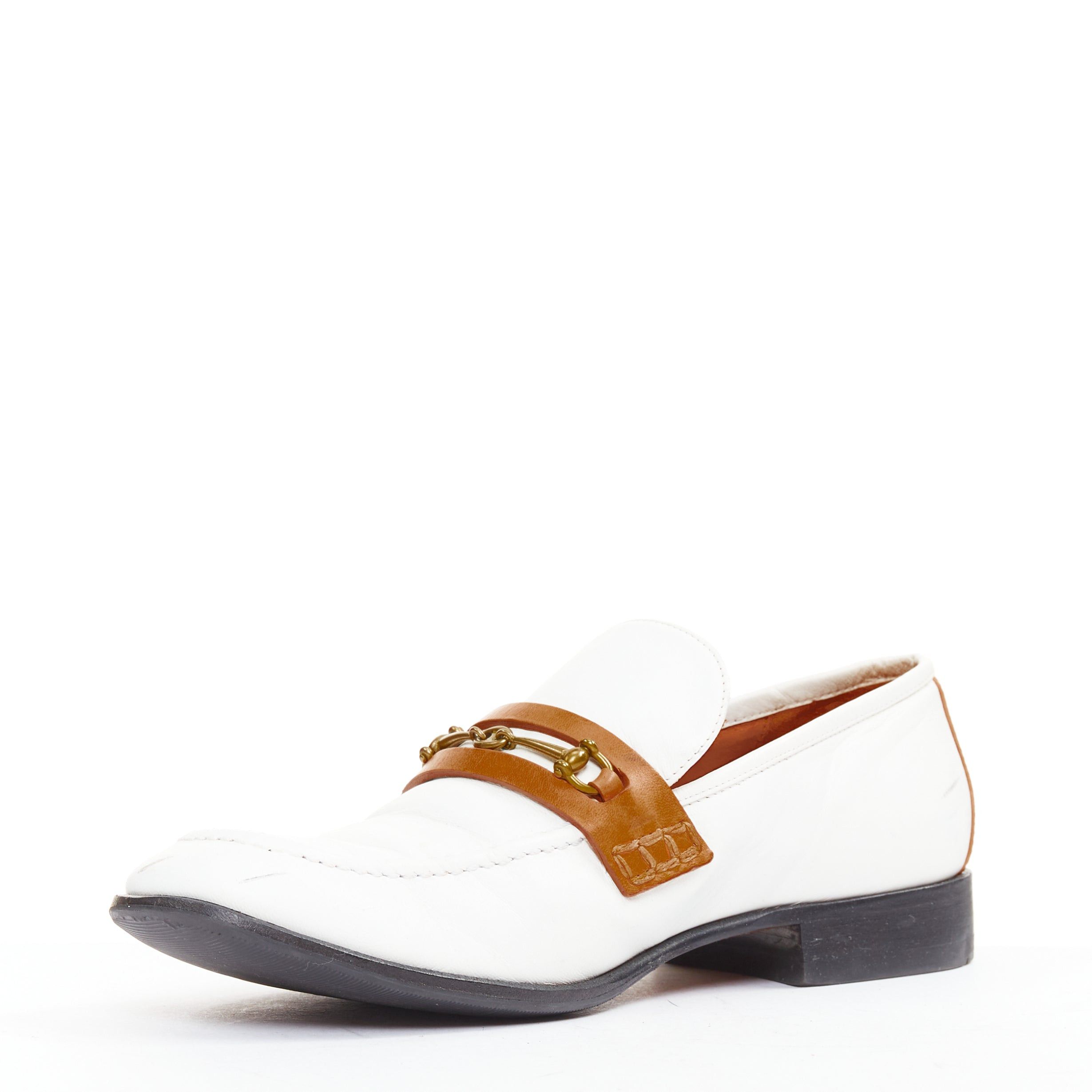 Celine OLD CELINE Phoebe Philo white goat leather brown Triomphe horsebit buckle loafer EU37.5 Size US 7.5 / IT 37.5 - 4 Thumbnail