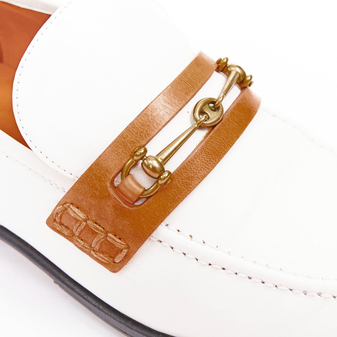Celine OLD CELINE Phoebe Philo white goat leather brown Triomphe horsebit buckle loafer EU37.5 Size US 7.5 / IT 37.5 - 8 Thumbnail