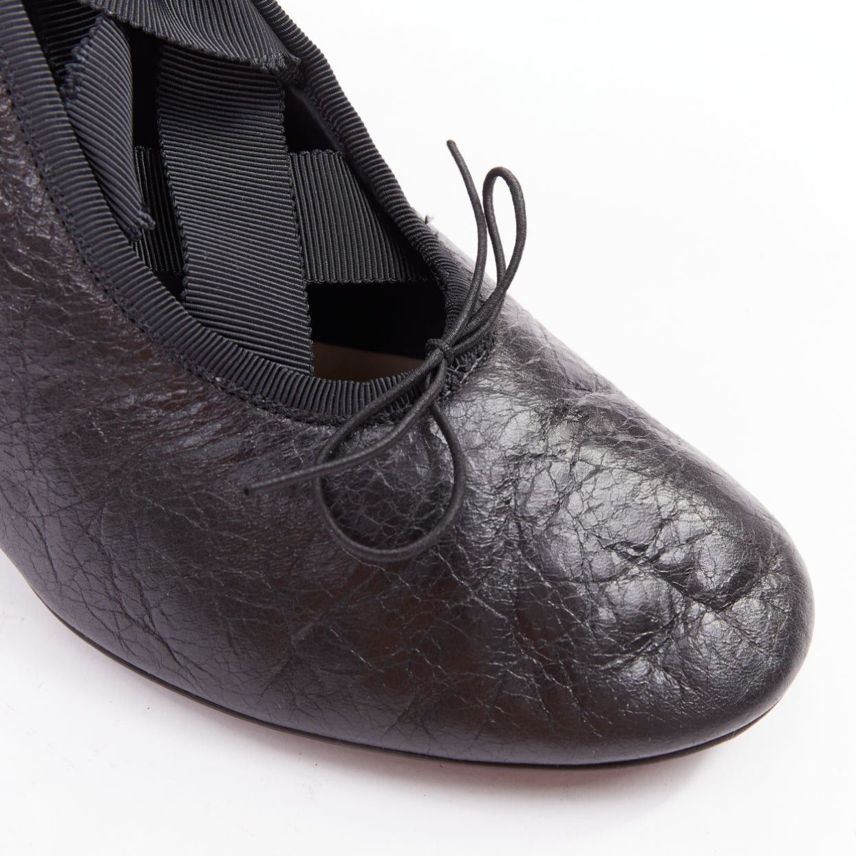 Valentino VALENTINO 2016 Runway black crinkled leather ribbon lace ballet booties EU37.5 Size US 7.5 / IT 37.5 - 7 Thumbnail