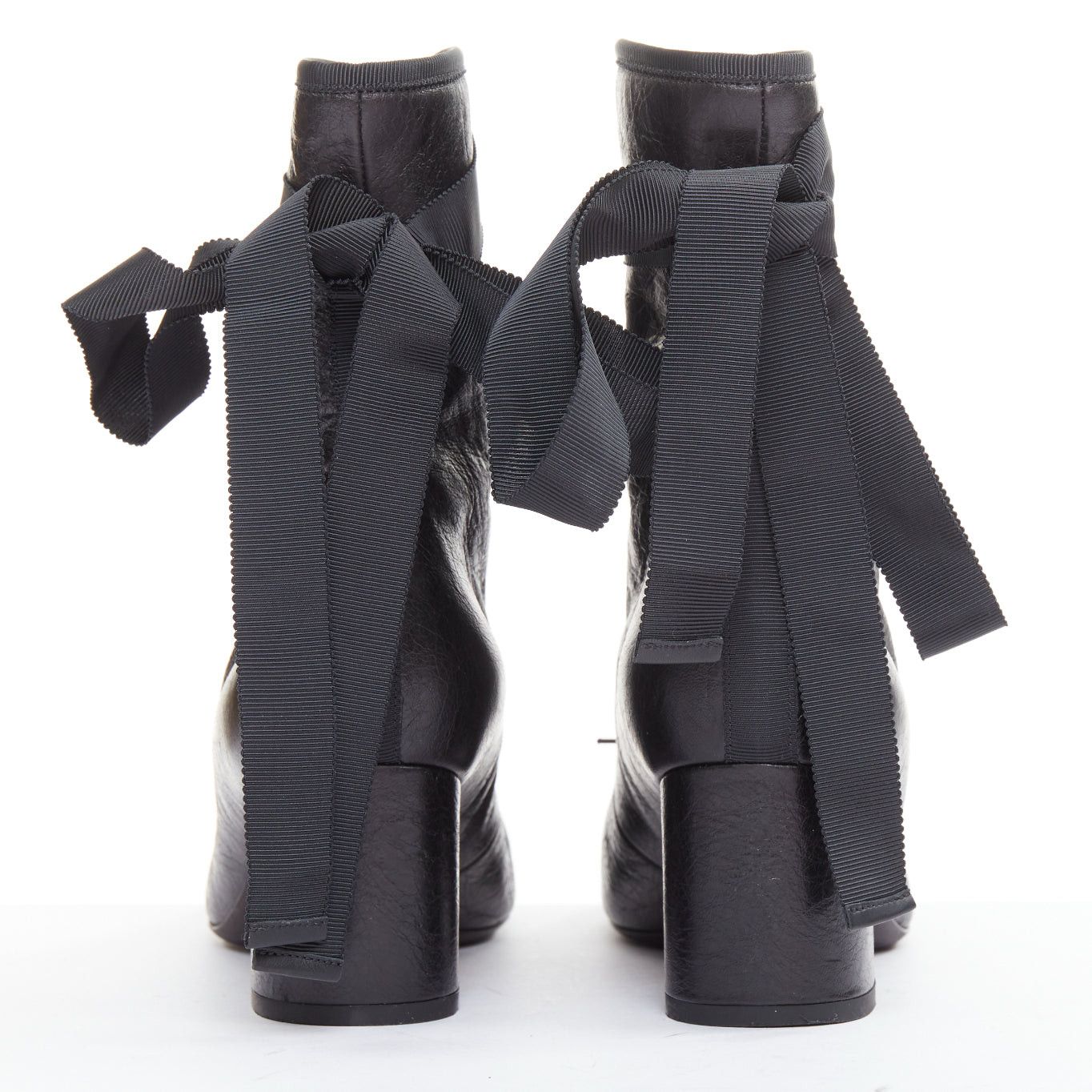 Valentino VALENTINO 2016 Runway black crinkled leather ribbon lace ballet booties EU37.5 Size US 7.5 / IT 37.5 - 5 Thumbnail