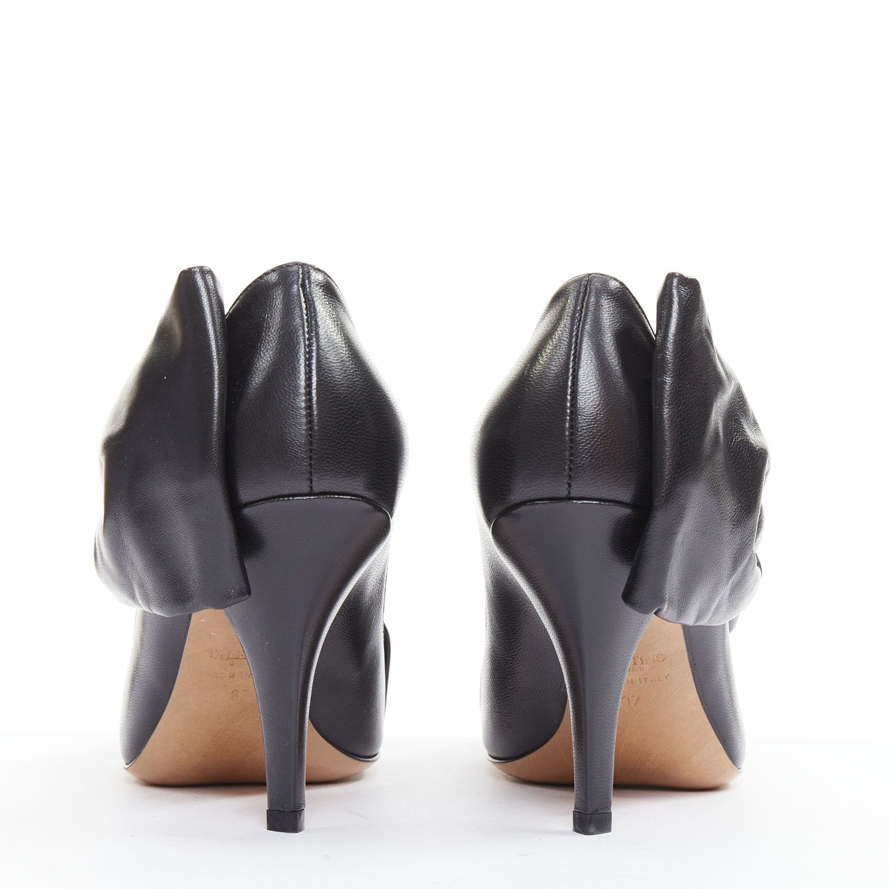Valentino VALENTINO black leather oversized bow point toe kitten pumps EU37 Size US 7 / IT 37 - 5 Thumbnail