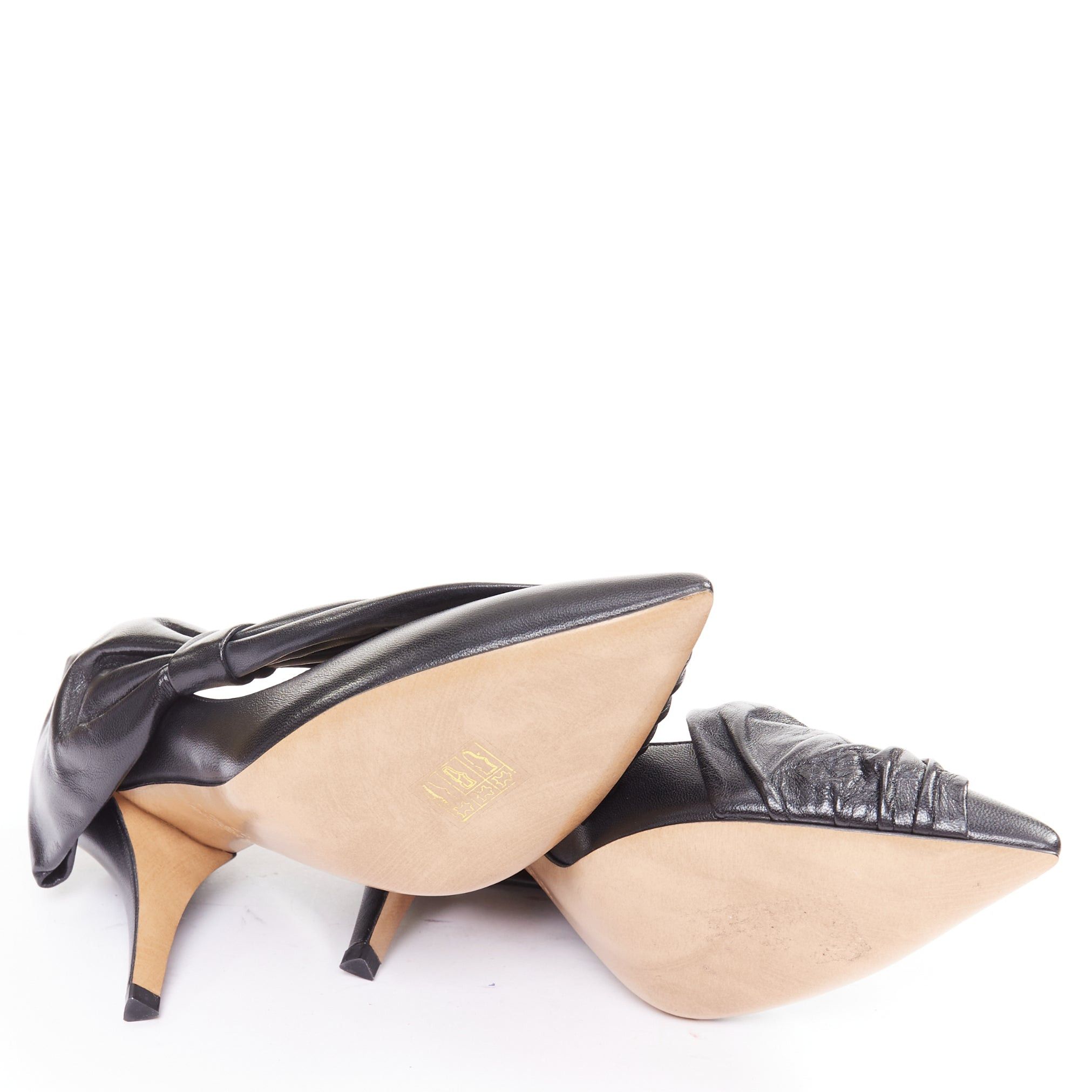 Valentino VALENTINO black leather oversized bow point toe kitten pumps EU37 Size US 7 / IT 37 - 11 Thumbnail