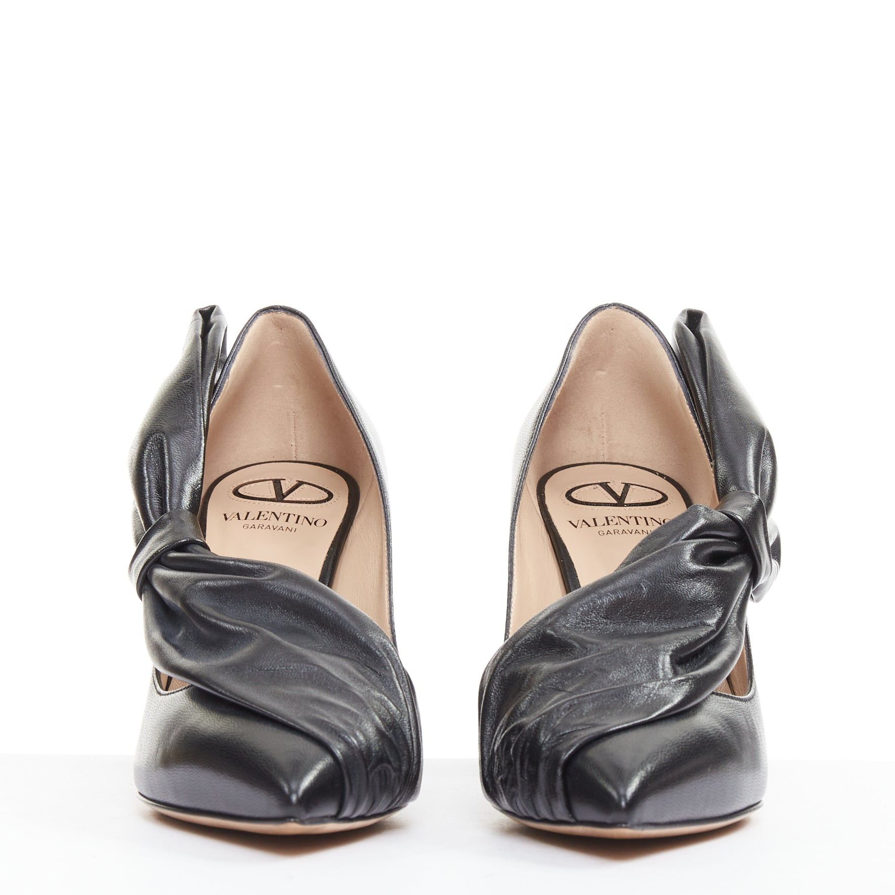 Valentino VALENTINO black leather oversized bow point toe kitten pumps EU37 Size US 7 / IT 37 - 3 Thumbnail