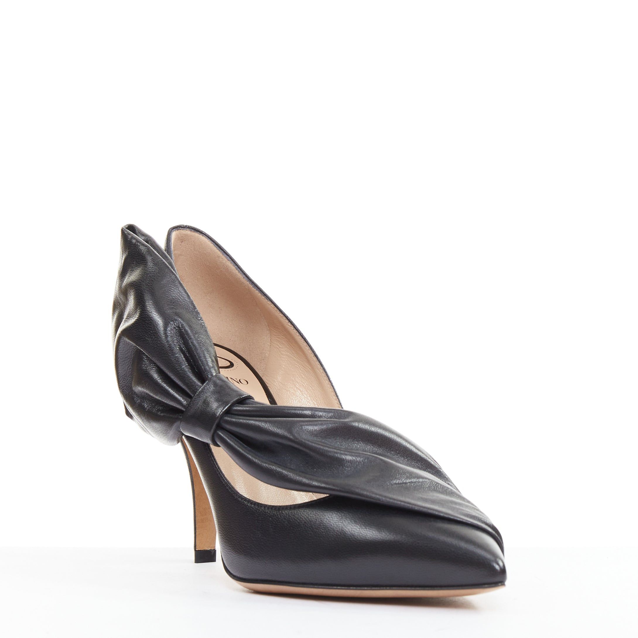 Valentino VALENTINO black leather oversized bow point toe kitten pumps EU37 Size US 7 / IT 37 - 2 Thumbnail