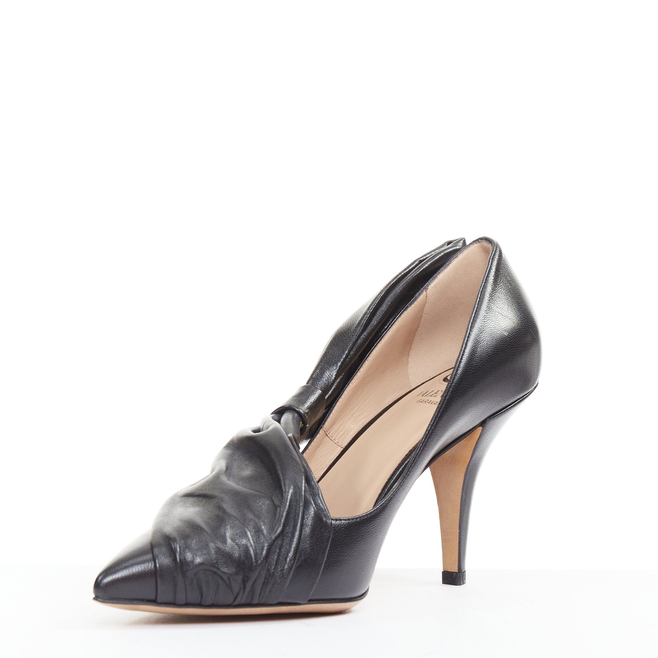 Valentino VALENTINO black leather oversized bow point toe kitten pumps EU37 Size US 7 / IT 37 - 4 Thumbnail