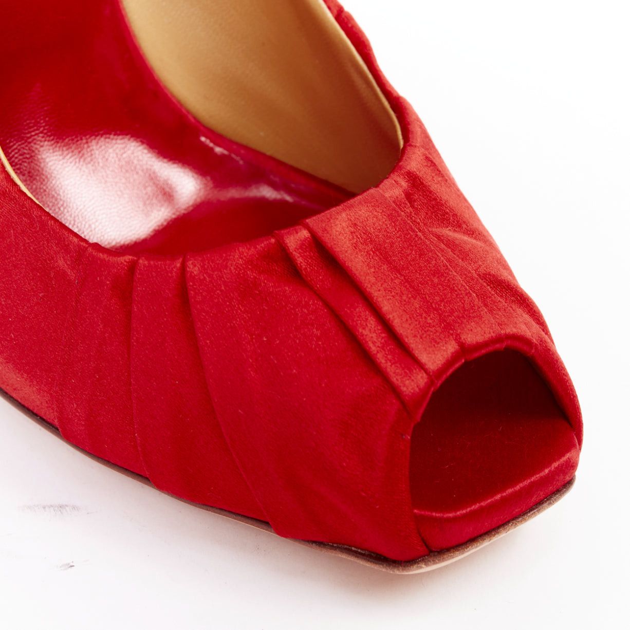 Valentino VALENTINO red pleated satin ribbon bow peep toe stiletto pumps EU37 Size US 7 / IT 37 - 7 Thumbnail