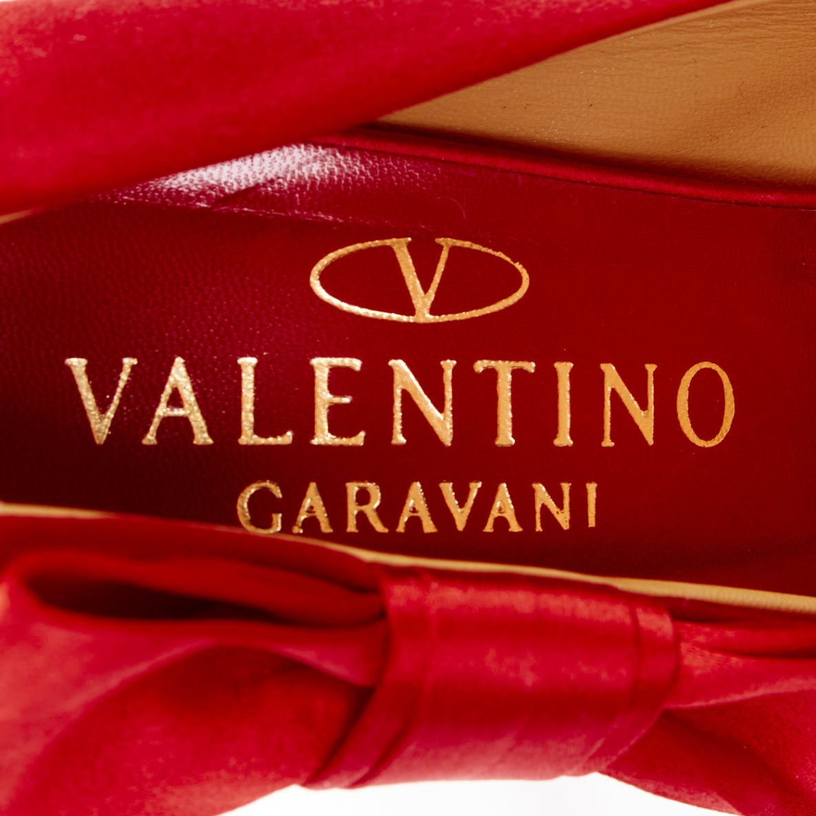 Valentino VALENTINO red pleated satin ribbon bow peep toe stiletto pumps EU37 Size US 7 / IT 37 - 9 Thumbnail