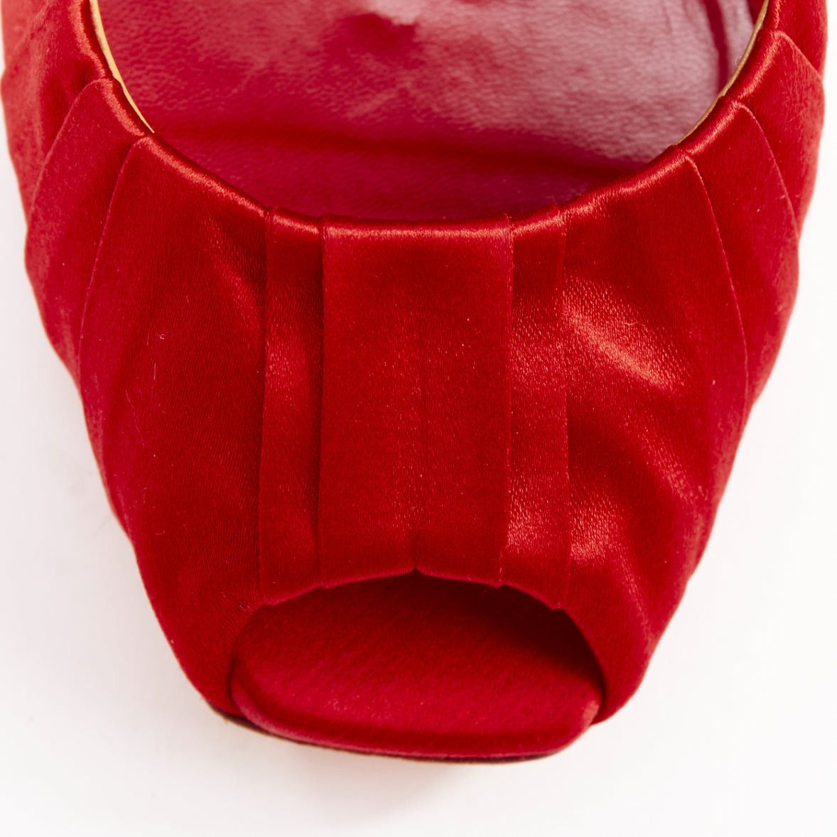 Valentino VALENTINO red pleated satin ribbon bow peep toe stiletto pumps EU37 Size US 7 / IT 37 - 6 Thumbnail