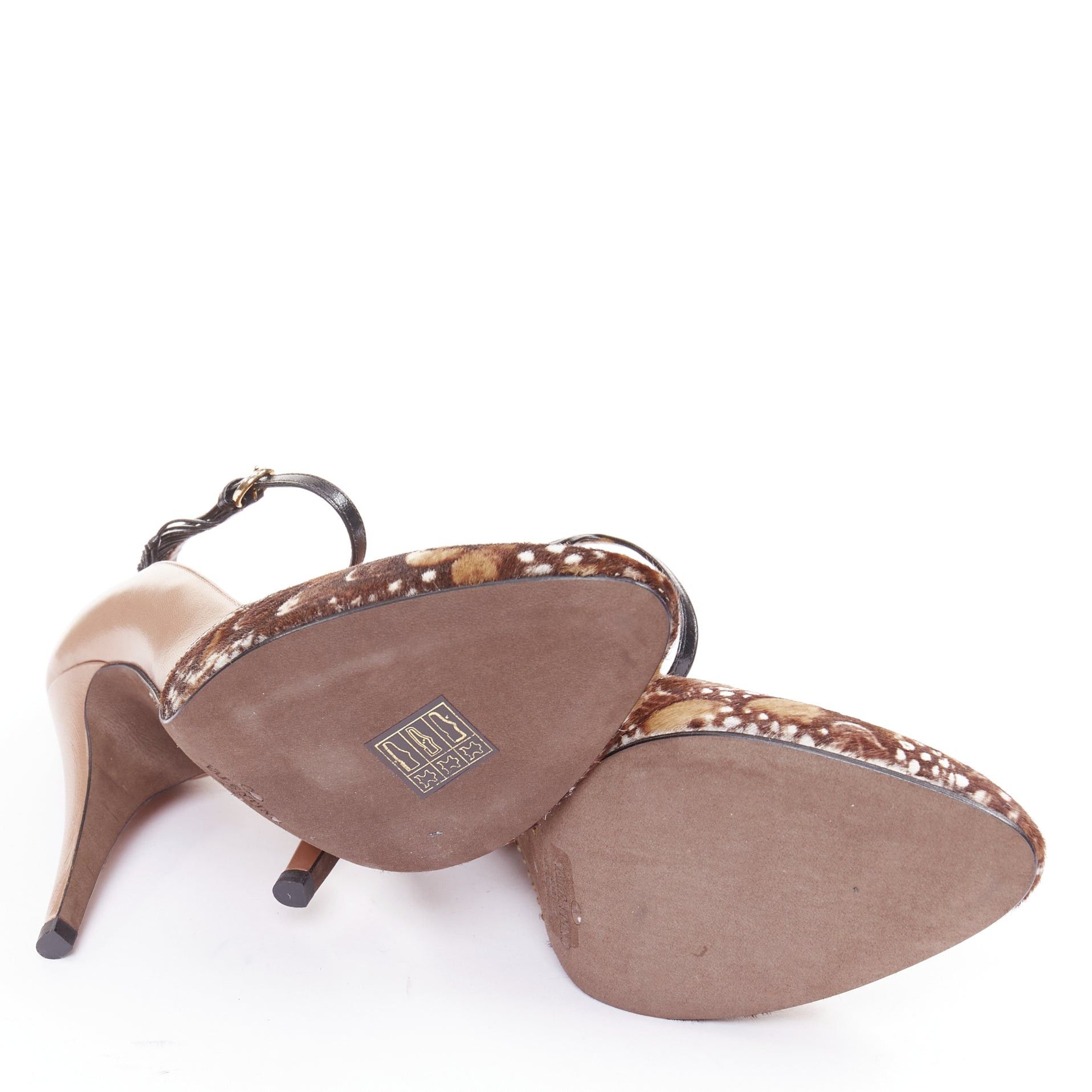 Valentino VALENTINO 2011 Runway brown feather print pony hair ankle strap pumps EU37 Size US 7 / IT 37 - 10 Thumbnail