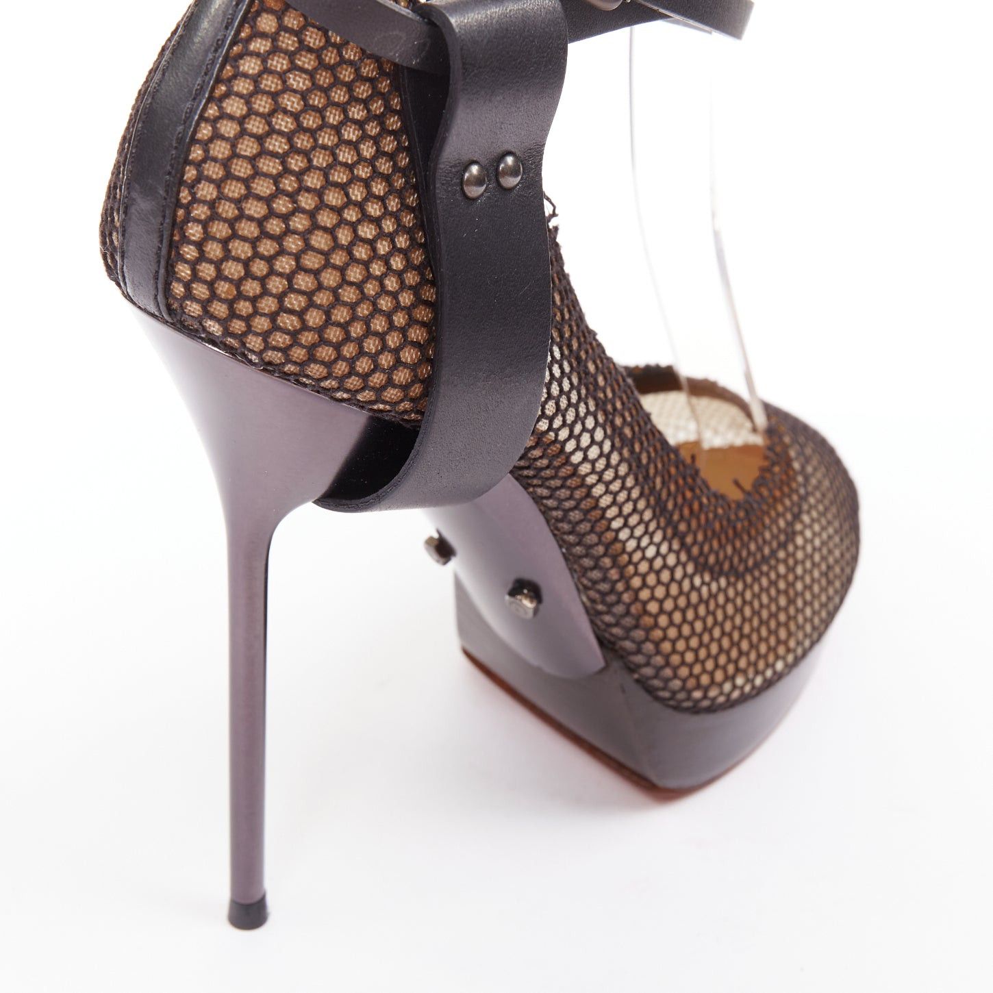 Lanvin LANVIN 2011 Runway black fishnet mesh ankle harness strap pin platform heels EU38.5 Size US 8.5 / IT 38.5 - 8 Thumbnail