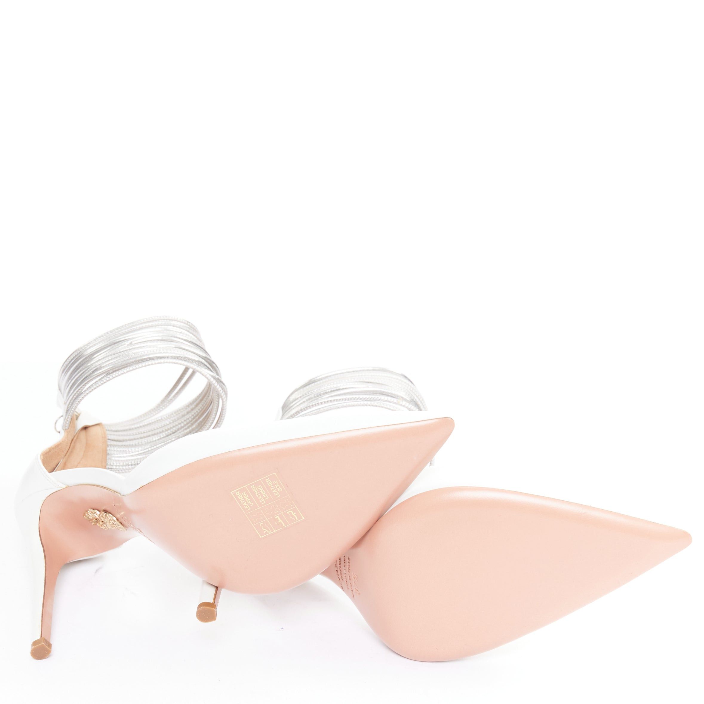 Aquazzura AQUAZZURA Hello Lover 105 white calf silver corded ankle strap pumps EU37.5 Size US 7.5 / IT 37.5 - 11 Thumbnail