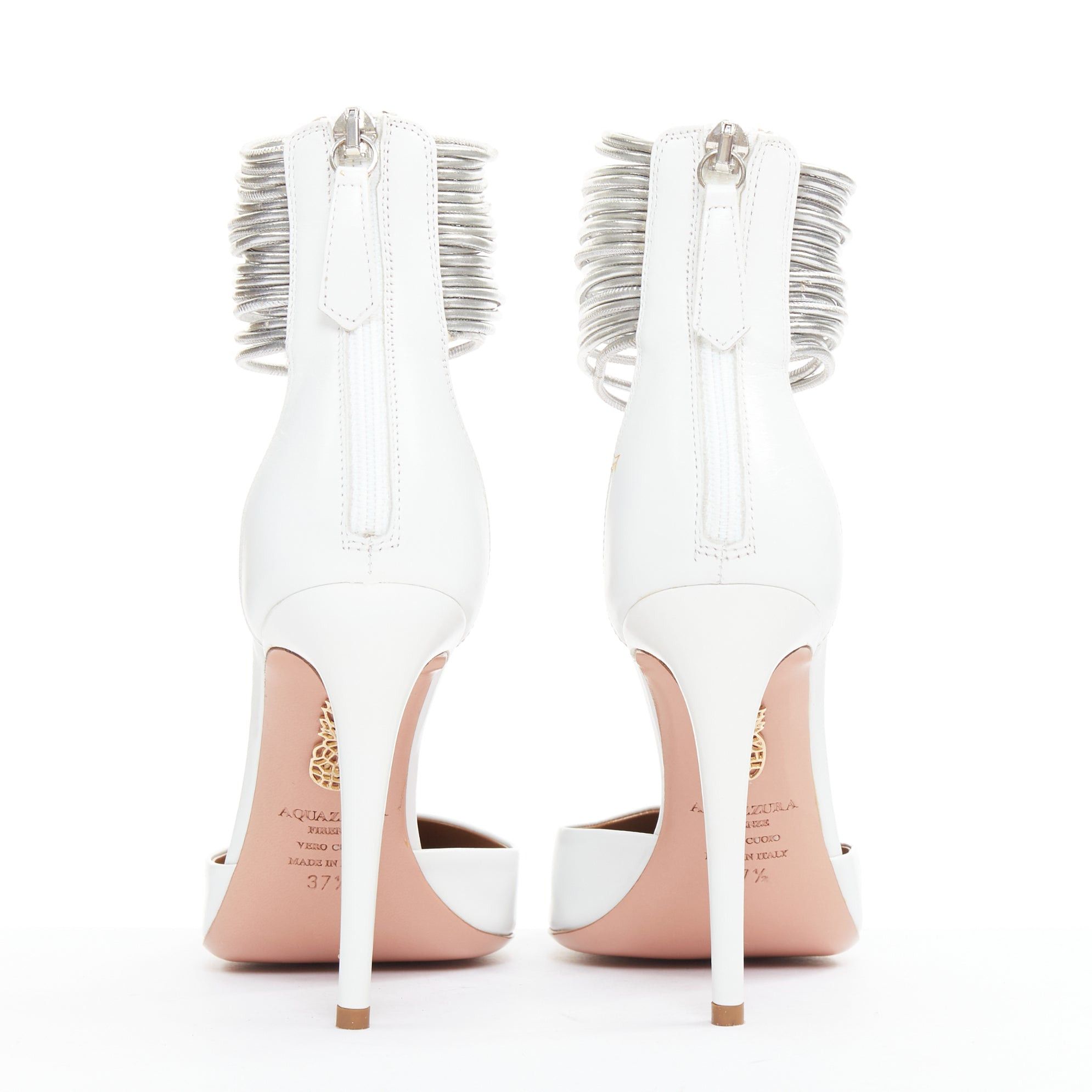Aquazzura AQUAZZURA Hello Lover 105 white calf silver corded ankle strap pumps EU37.5 Size US 7.5 / IT 37.5 - 5 Thumbnail