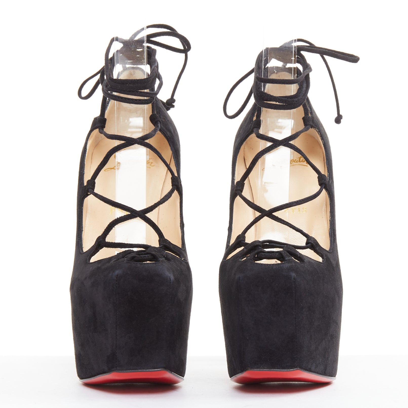 Christian Louboutin CHRISTIAN LOUBOUTIN Ghildarc 160 black suede square toe lace up platform pumps EU37.5 Size US 7.5 / IT 37.5 - 3 Thumbnail