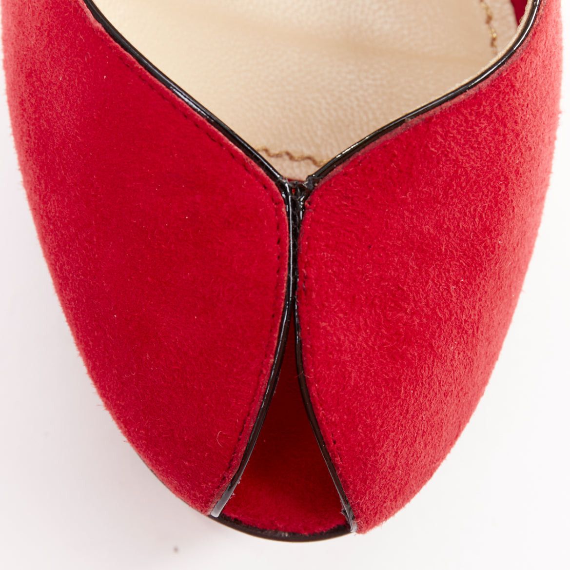 Yves Saint Laurent YVES SAINT LAURENT Rive Gauche Tribute Maryjane red suede tulip peep toe platform heels EU36.5 Size US 6.5 / IT 36.5 - 6 Thumbnail