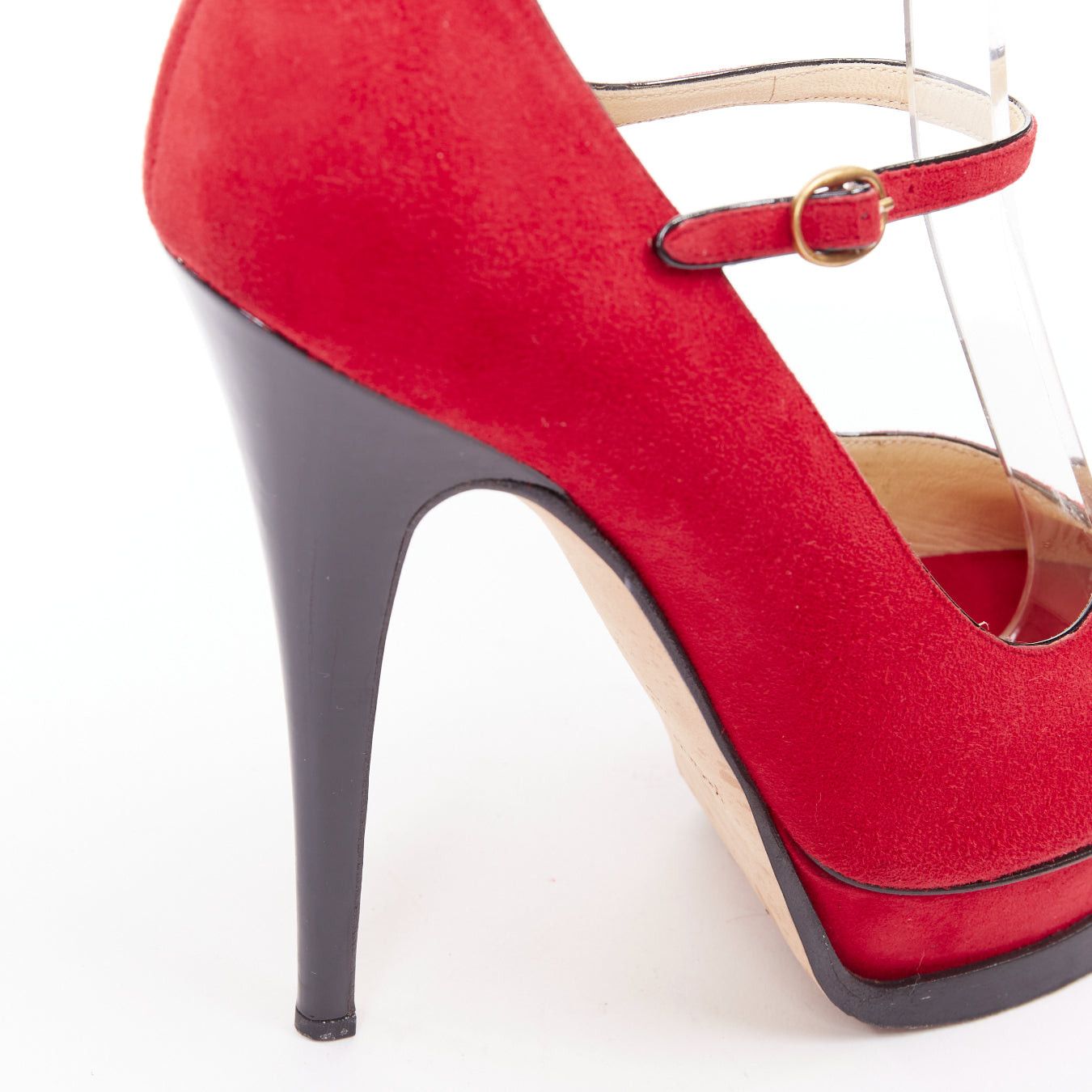 Yves Saint Laurent YVES SAINT LAURENT Rive Gauche Tribute Maryjane red suede tulip peep toe platform heels EU36.5 Size US 6.5 / IT 36.5 - 8 Thumbnail