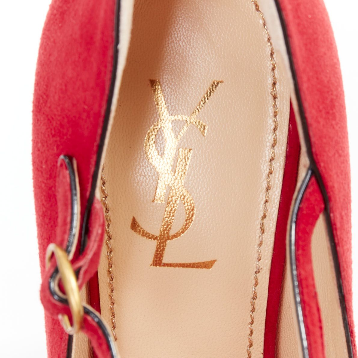 Yves Saint Laurent YVES SAINT LAURENT Rive Gauche Tribute Maryjane red suede tulip peep toe platform heels EU36.5 Size US 6.5 / IT 36.5 - 9 Thumbnail