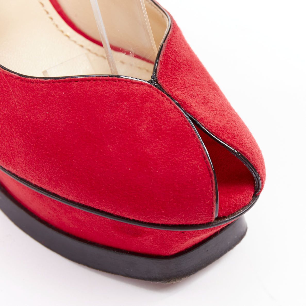 Yves Saint Laurent YVES SAINT LAURENT Rive Gauche Tribute Maryjane red suede tulip peep toe platform heels EU36.5 Size US 6.5 / IT 36.5 - 7 Thumbnail