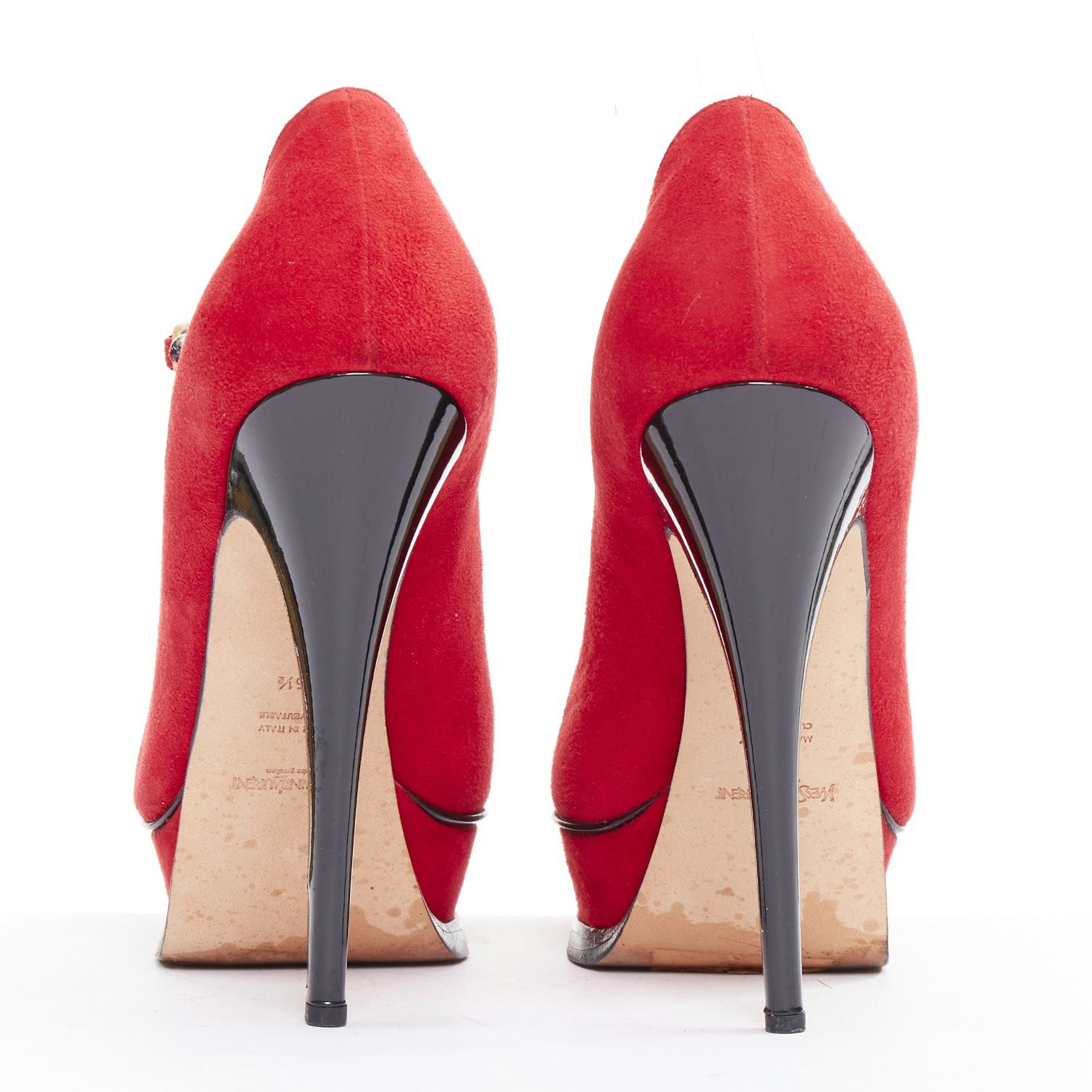 Yves Saint Laurent YVES SAINT LAURENT Rive Gauche Tribute Maryjane red suede tulip peep toe platform heels EU36.5 Size US 6.5 / IT 36.5 - 5 Thumbnail