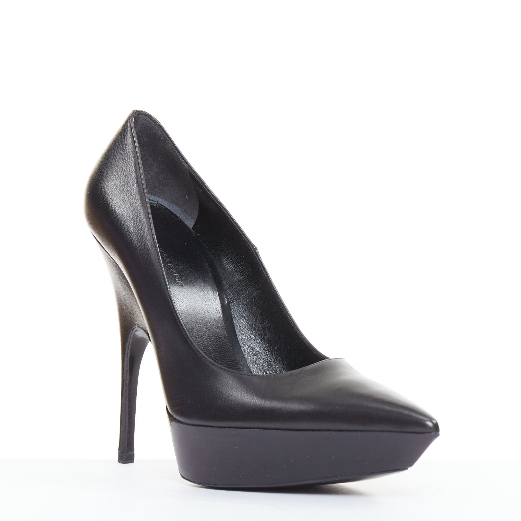 Balenciaga BALENCIAGA Chevreau Brilliant black noir calf leather sculpted platform heeled pumps EU37 Size US 7 / IT 37 - 2 Thumbnail