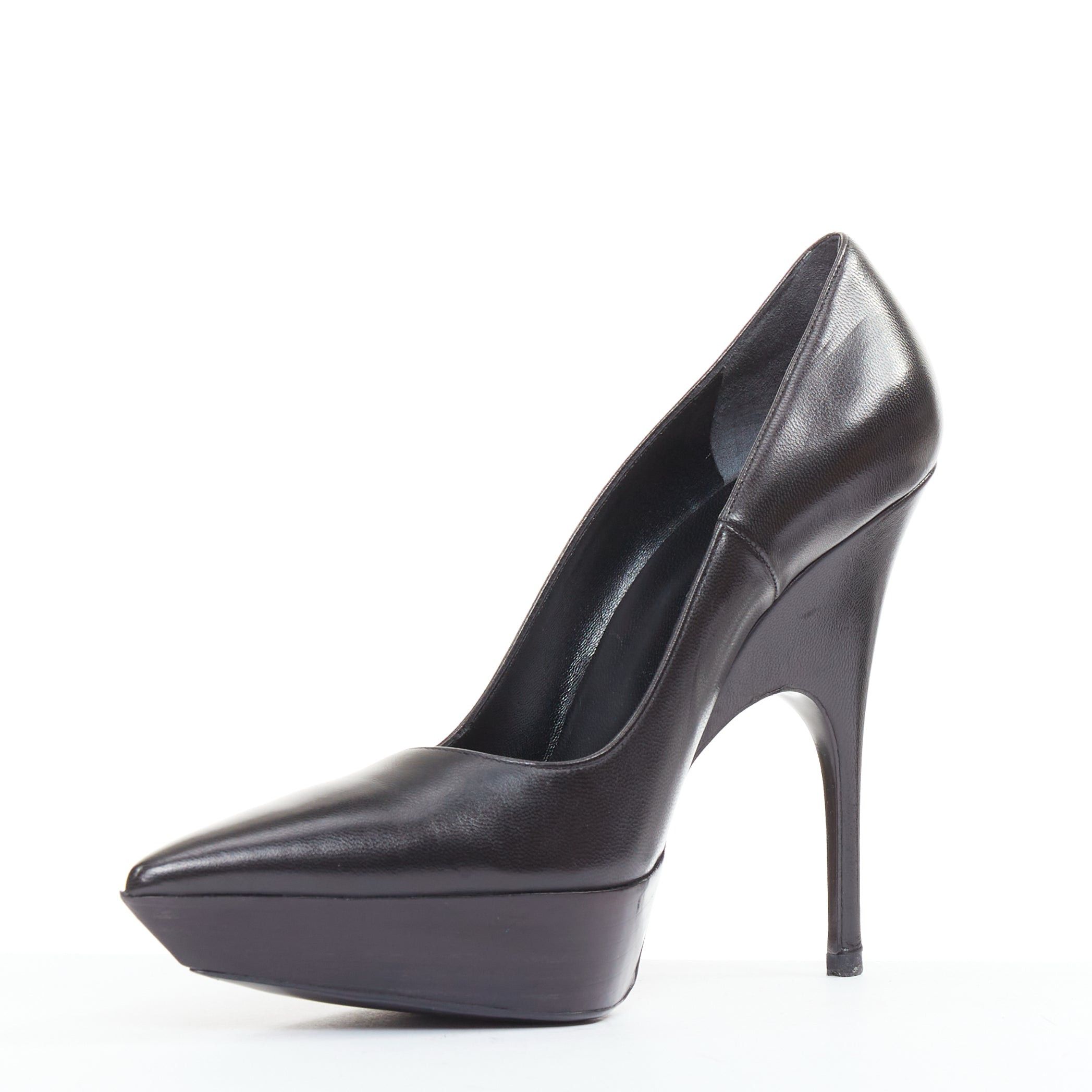 Balenciaga BALENCIAGA Chevreau Brilliant black noir calf leather sculpted platform heeled pumps EU37 Size US 7 / IT 37 - 4 Thumbnail