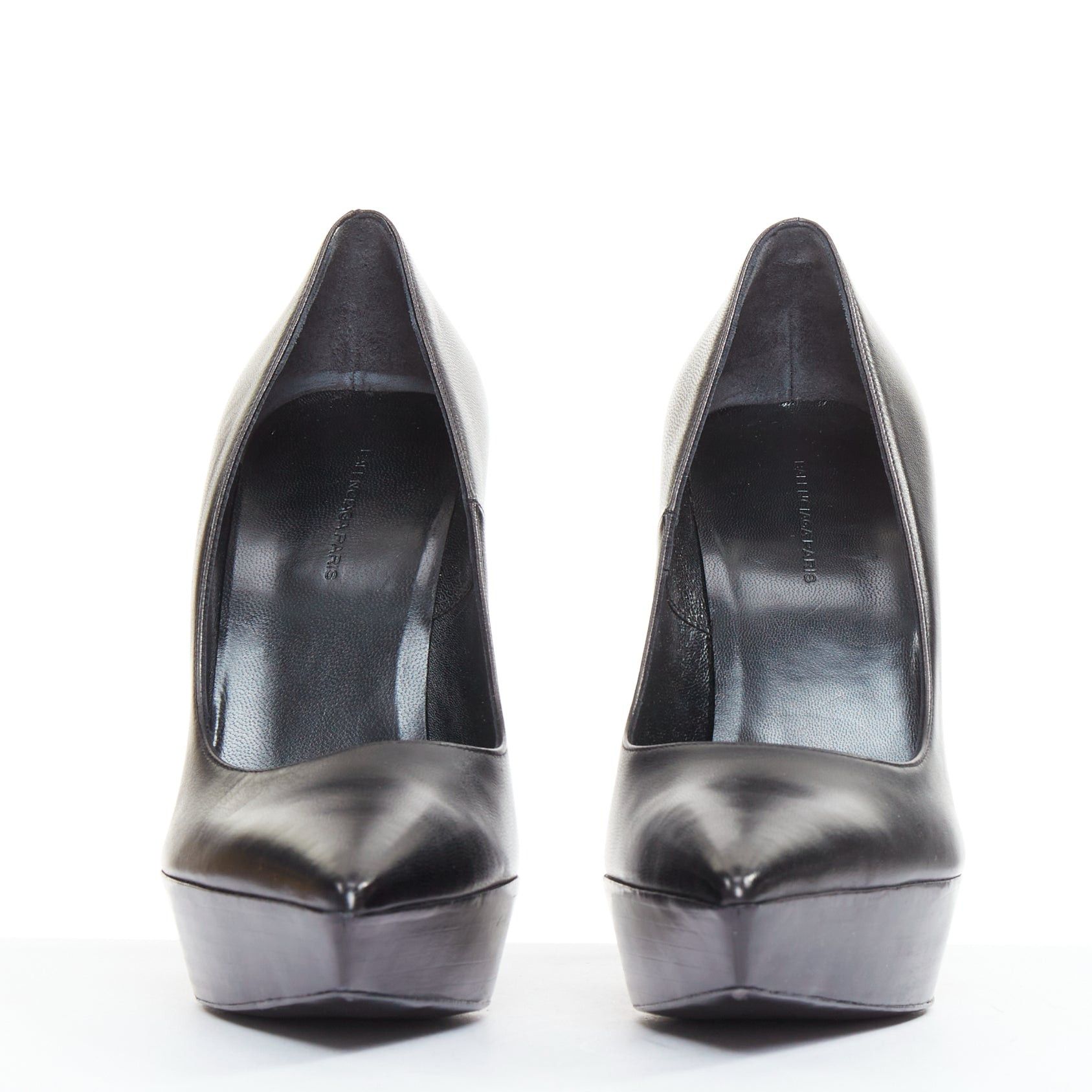 Balenciaga BALENCIAGA Chevreau Brilliant black noir calf leather sculpted platform heeled pumps EU37 Size US 7 / IT 37 - 3 Thumbnail