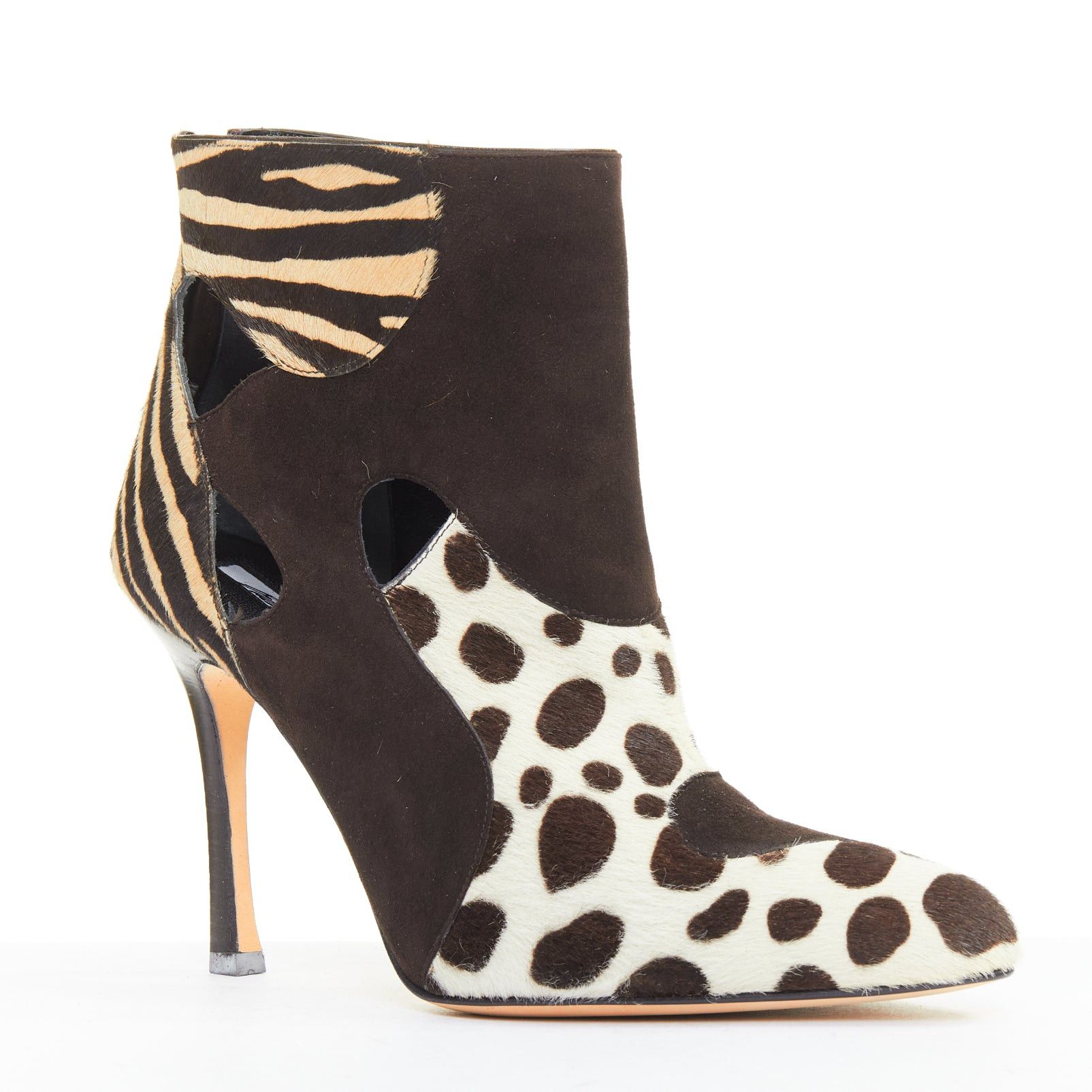 Brian Atwood BRIAN ATWOOD Camoscio brown suede calf hair multi animal print cut out booties EU38.5 Size US 8.5 / IT 38.5 - 2 Thumbnail