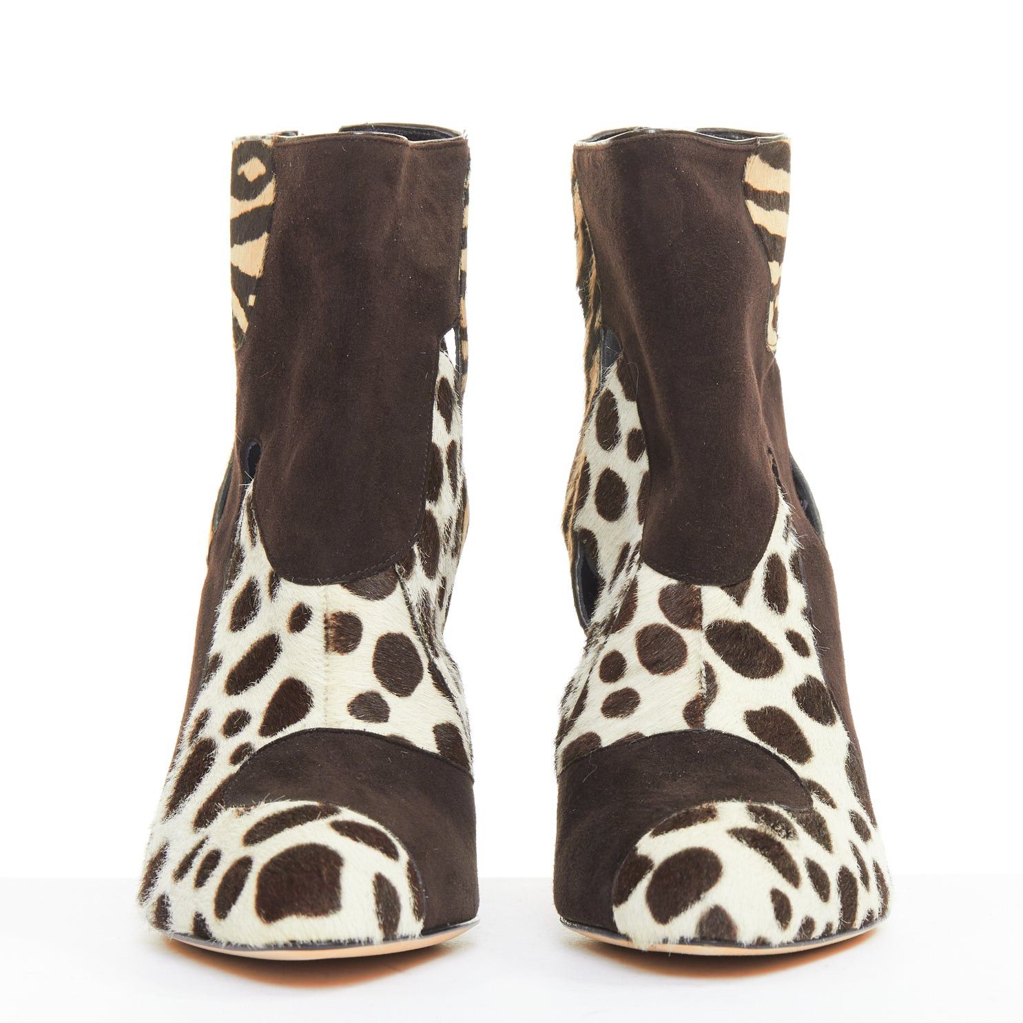 Brian Atwood BRIAN ATWOOD Camoscio brown suede calf hair multi animal print cut out booties EU38.5 Size US 8.5 / IT 38.5 - 3 Thumbnail