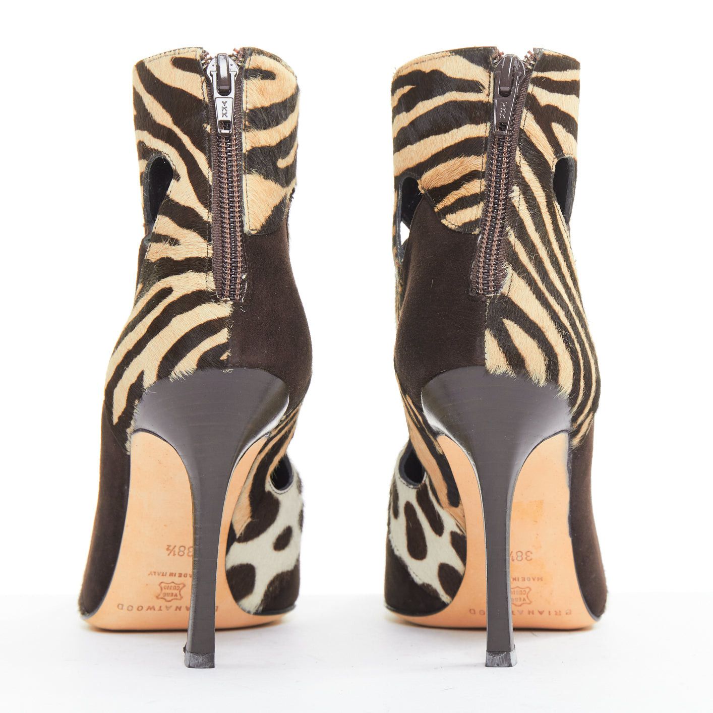 Brian Atwood BRIAN ATWOOD Camoscio brown suede calf hair multi animal print cut out booties EU38.5 Size US 8.5 / IT 38.5 - 5 Thumbnail
