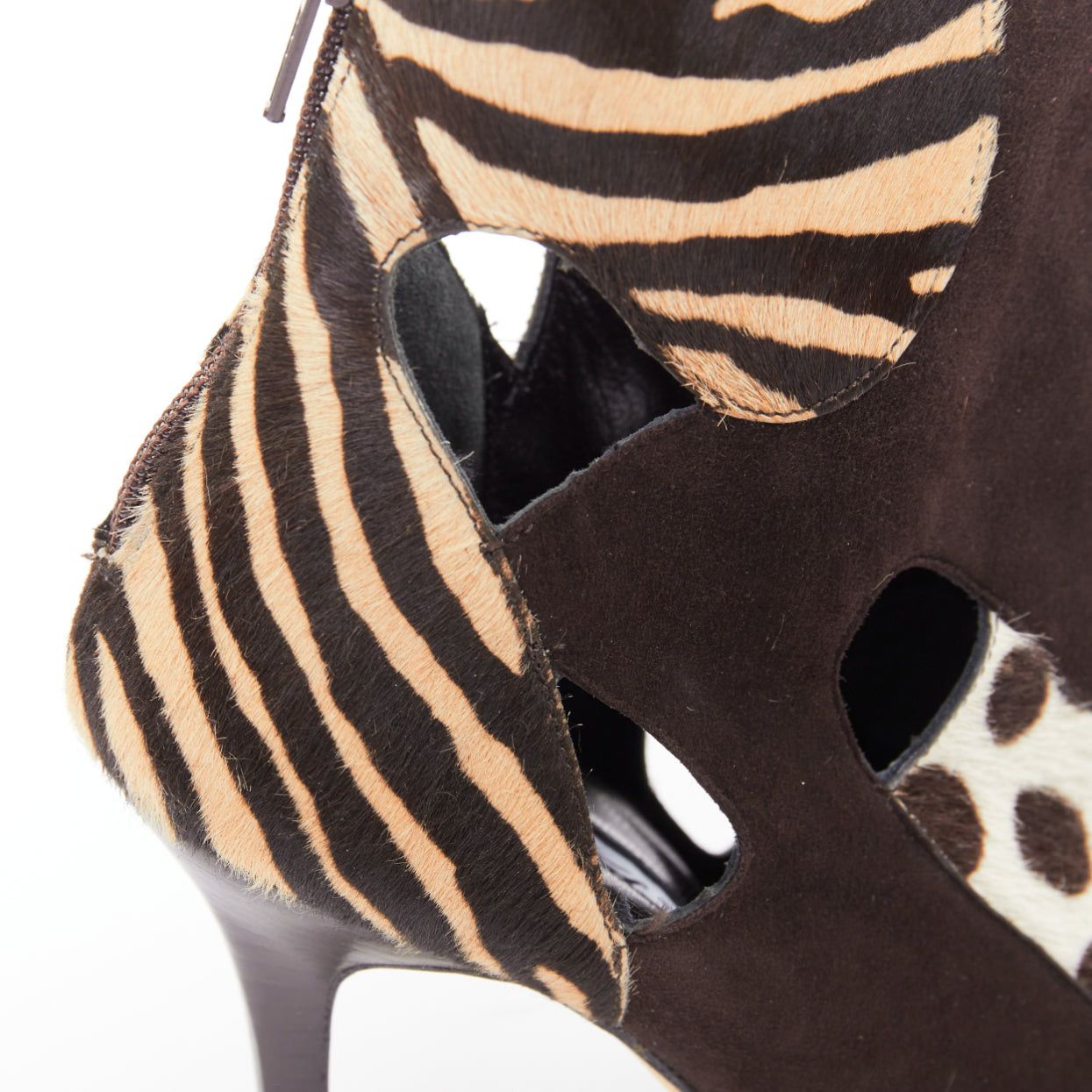 Brian Atwood BRIAN ATWOOD Camoscio brown suede calf hair multi animal print cut out booties EU38.5 Size US 8.5 / IT 38.5 - 8 Thumbnail