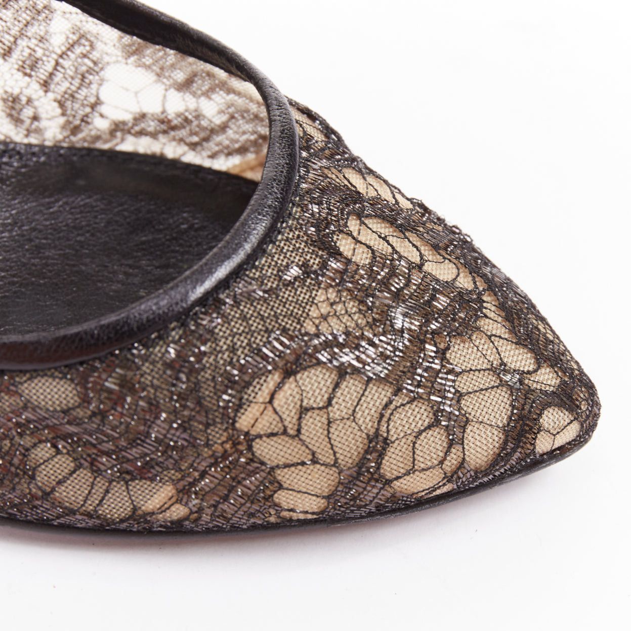 Sergio Rossi SERGIO ROSSI black leather floral lace spool heel pumps EU37.5 Size US 7.5 / IT 37.5 - 7 Thumbnail