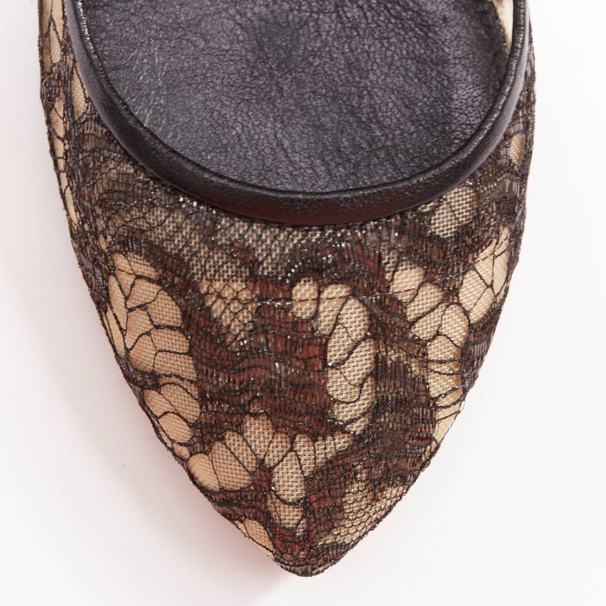Sergio Rossi SERGIO ROSSI black leather floral lace spool heel pumps EU37.5 Size US 7.5 / IT 37.5 - 6 Thumbnail