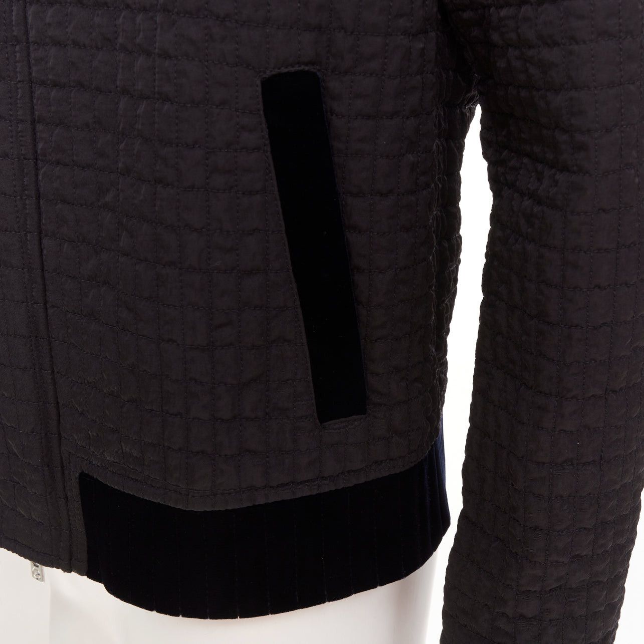Giorgio Armani GIORGIO ARMANI black fine grid quilted nylon velvet trim double zip jacket IT46 S Size US S / EU 44-46 / 1 - 8 Thumbnail