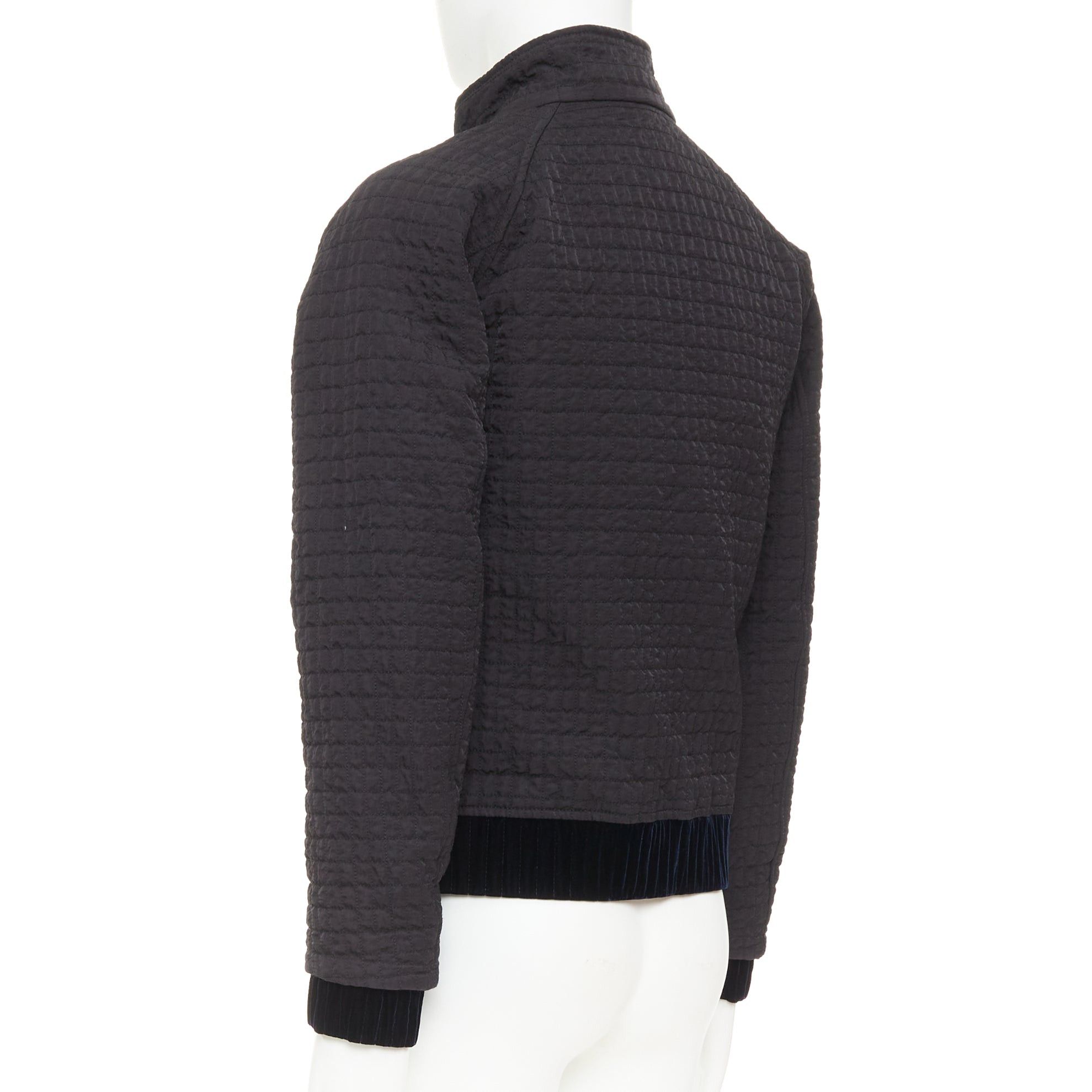 Giorgio Armani GIORGIO ARMANI black fine grid quilted nylon velvet trim double zip jacket IT46 S Size US S / EU 44-46 / 1 - 7 Thumbnail