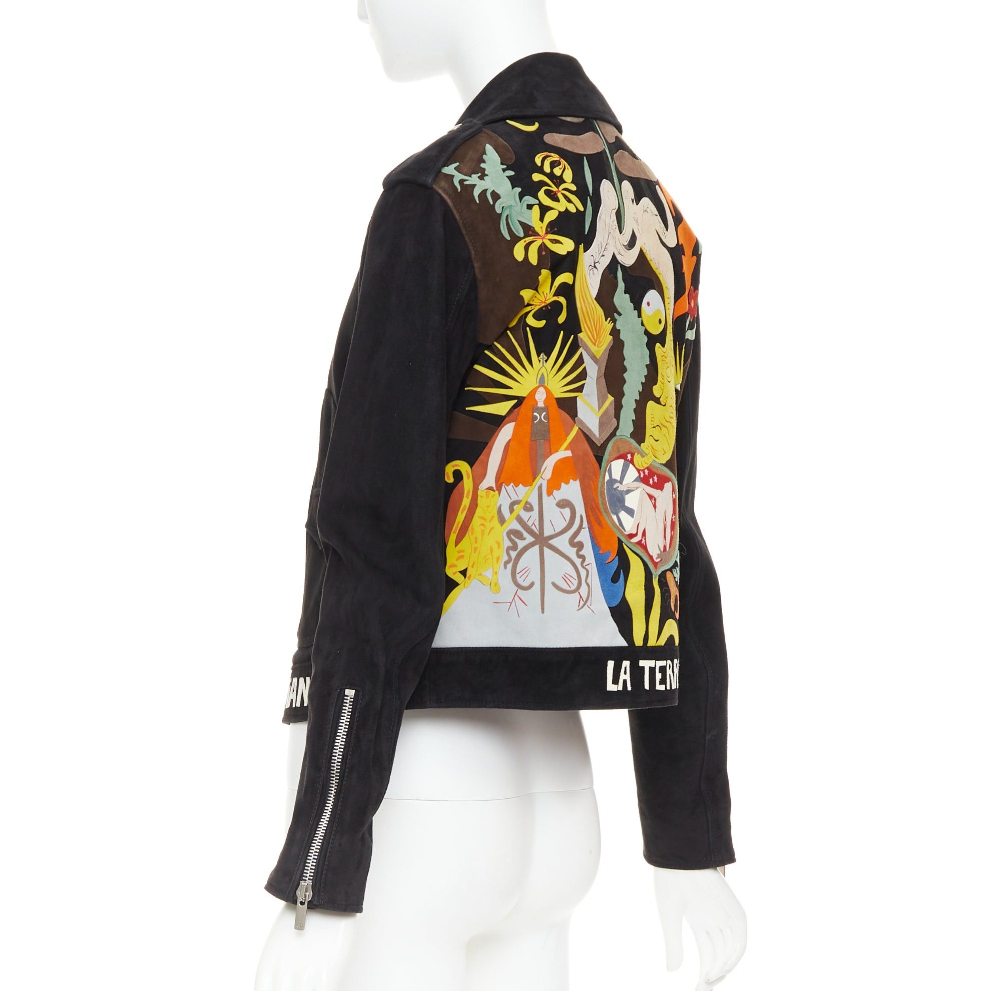 Dior CHRISTIAN DIOR black suede lambskin leather patchwork applique biker jacket FR36 S Size S / US 4 / IT 40 - 5 Thumbnail