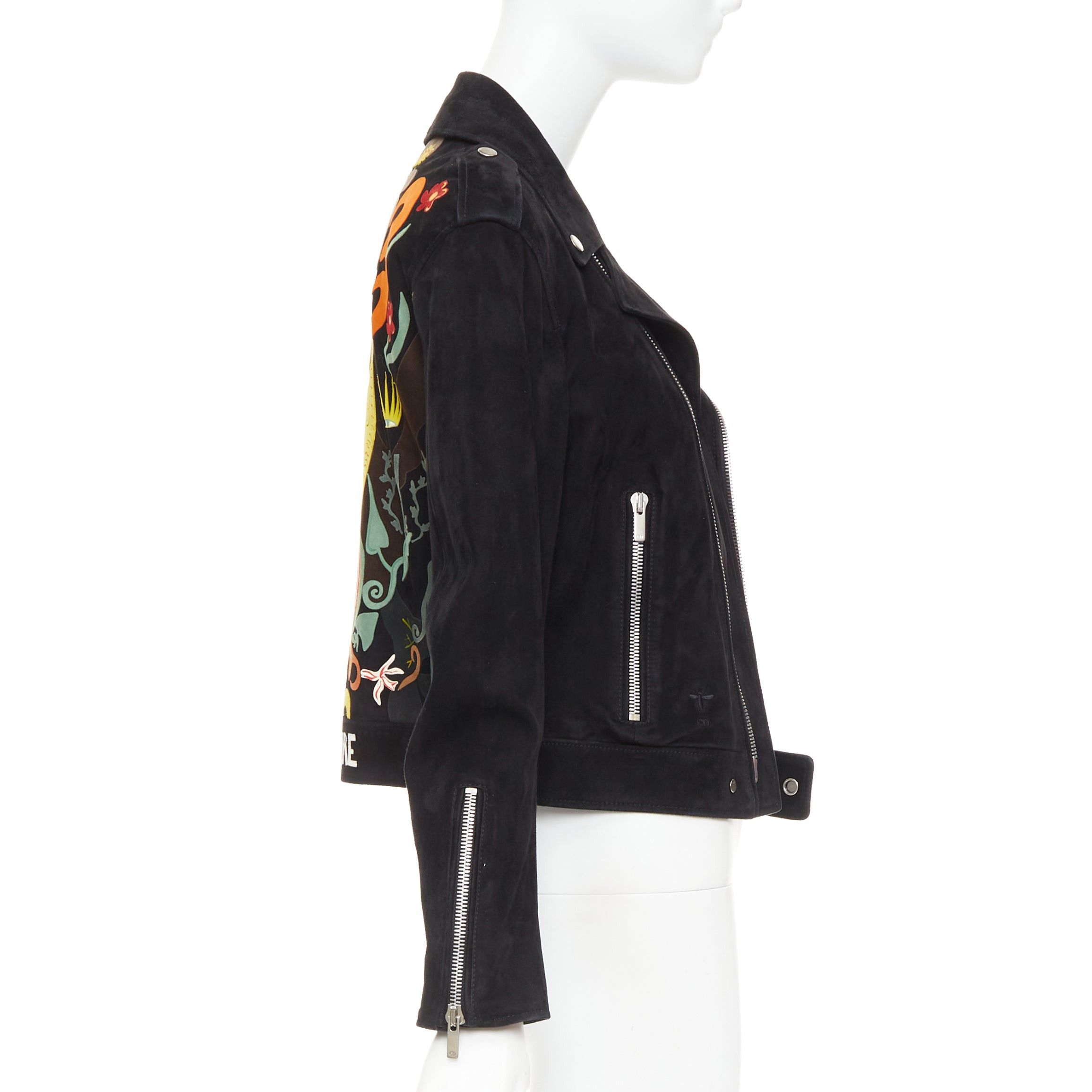 Dior CHRISTIAN DIOR black suede lambskin leather patchwork applique biker jacket FR36 S Size S / US 4 / IT 40 - 4 Thumbnail