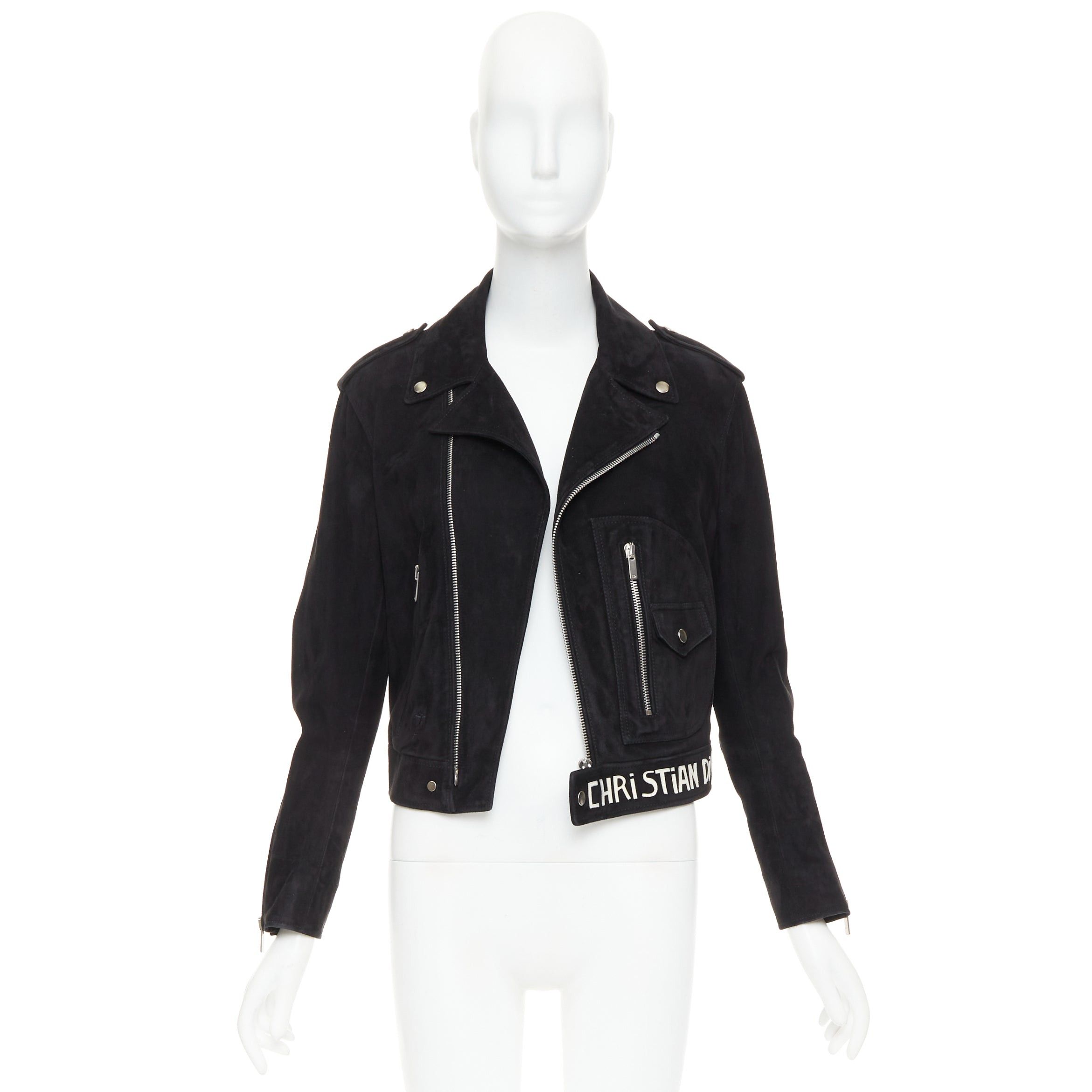 Dior CHRISTIAN DIOR black suede lambskin leather patchwork applique biker jacket FR36 S Size S / US 4 / IT 40 - 10 Thumbnail