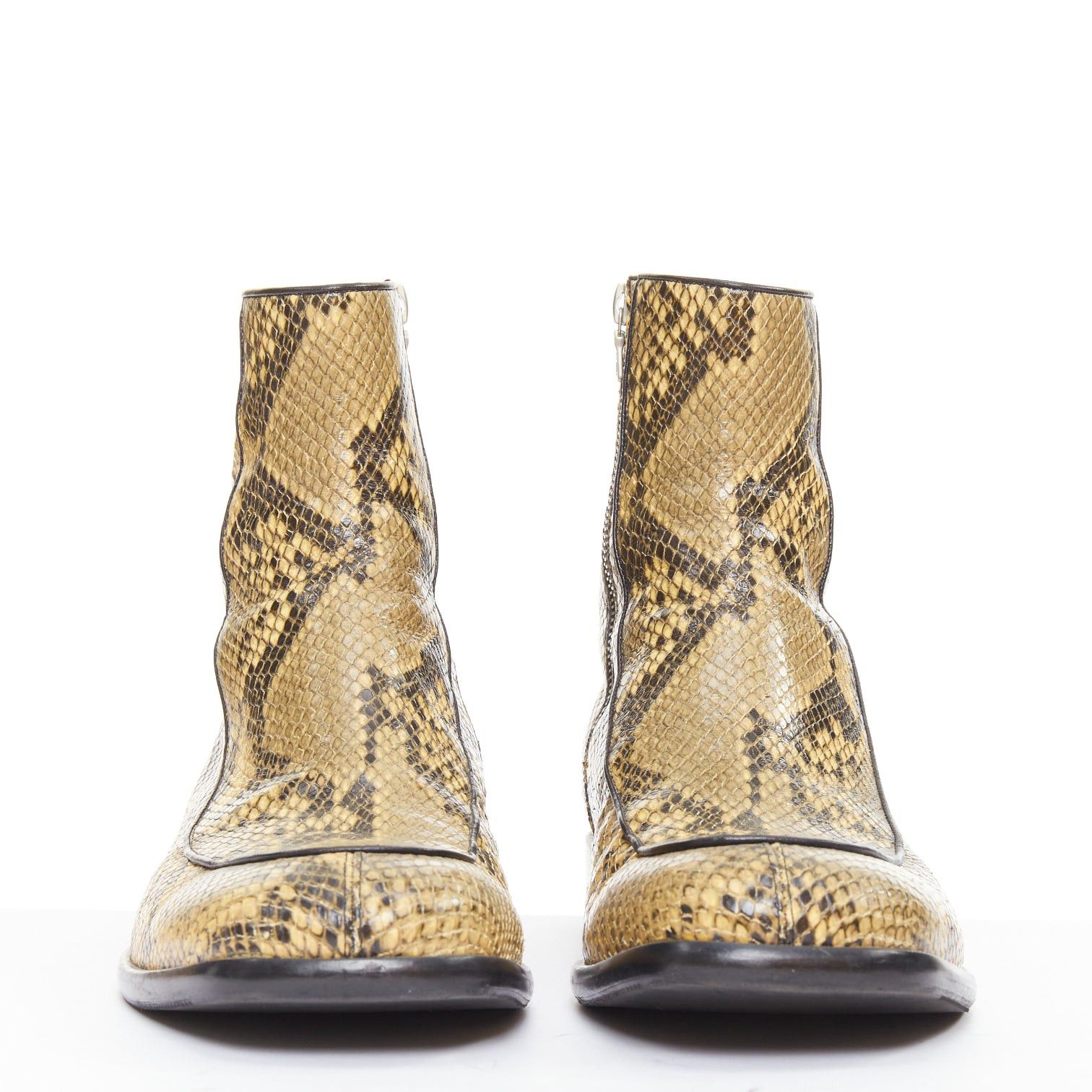 Dries Van Noten DRIES VAN NOTEN 2018 Runway leather trim snake effect square toe ankle boots EU43 Size US 10 / EU 43 - 3 Thumbnail