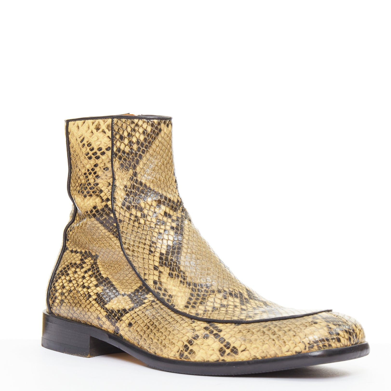 Dries Van Noten DRIES VAN NOTEN 2018 Runway leather trim snake effect square toe ankle boots EU43 Size US 10 / EU 43 - 2 Thumbnail