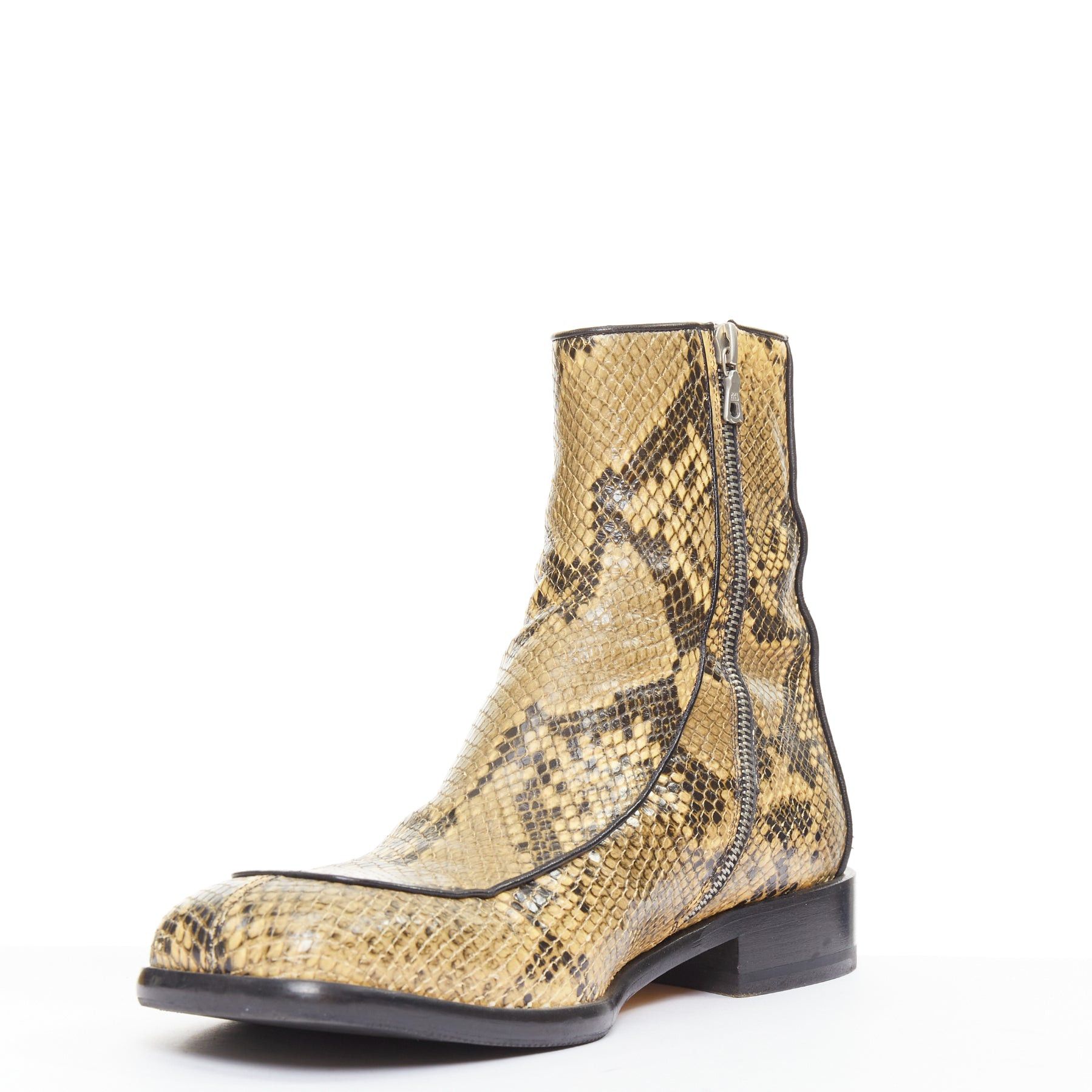 Dries Van Noten DRIES VAN NOTEN 2018 Runway leather trim snake effect square toe ankle boots EU43 Size US 10 / EU 43 - 4 Thumbnail