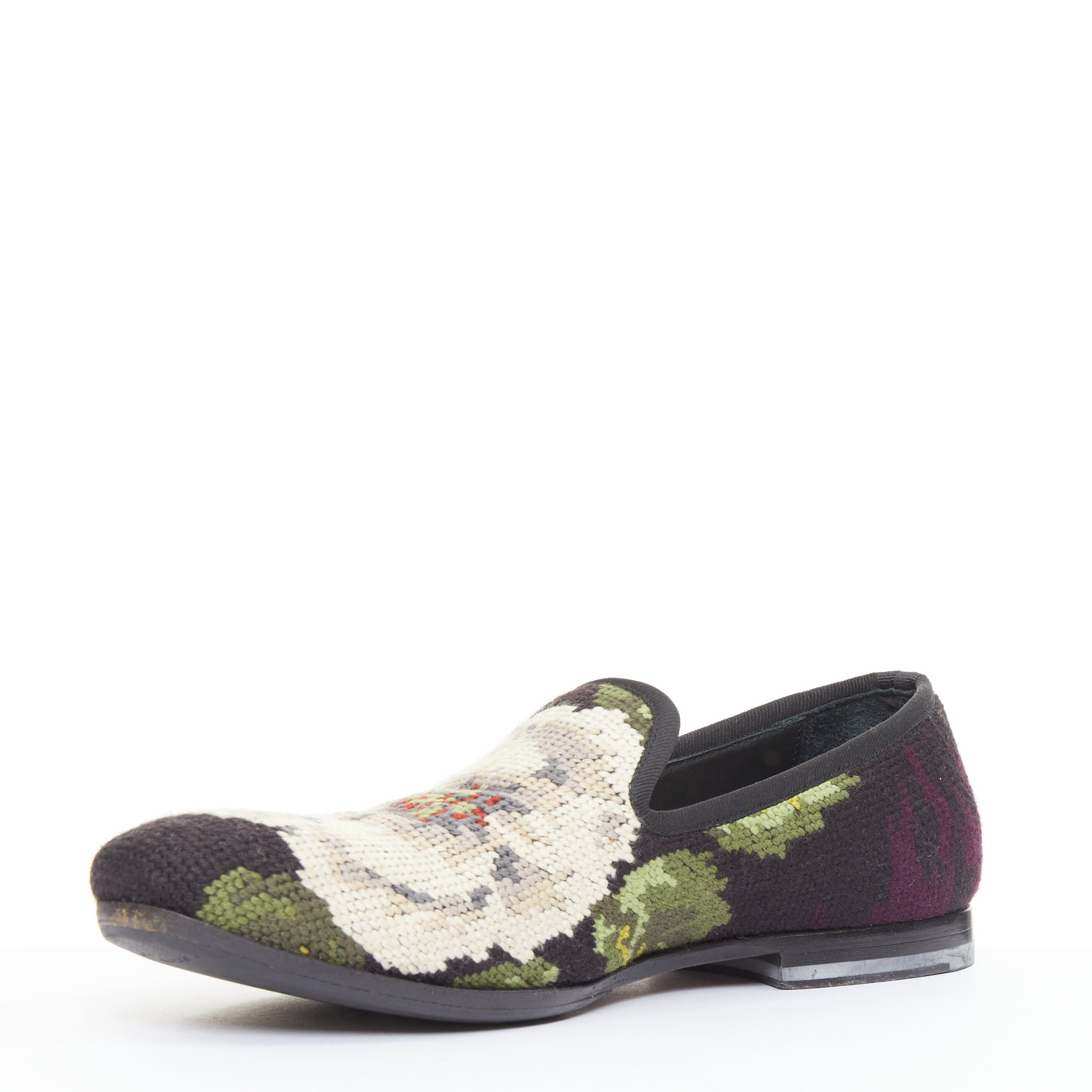 Alexander McQueen ALEXANDER MCQUEEN 2012 floral needlepoint textile evening slipper loafers EU43 Size US 10 / EU 43 - 4 Thumbnail