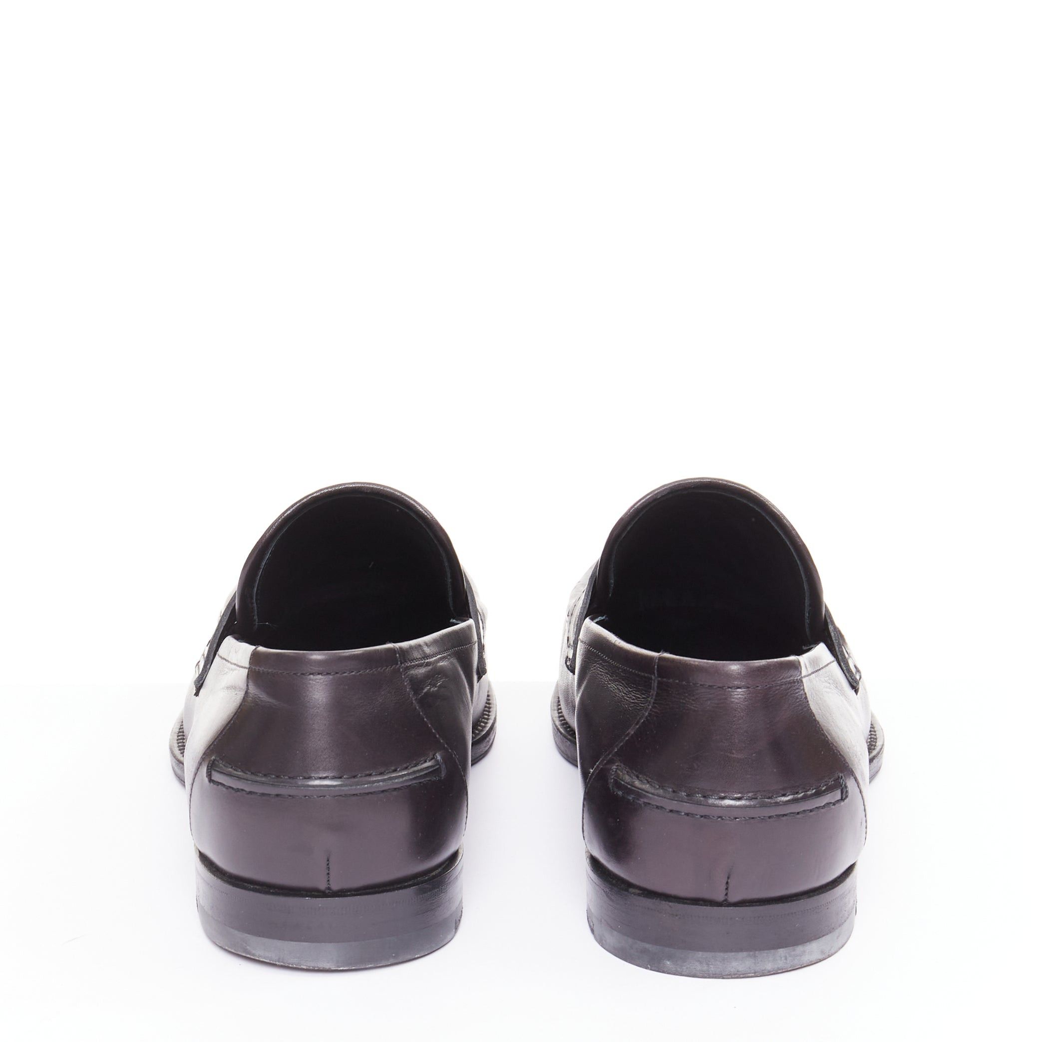 Bottega Veneta BOTTEGA VENETA Intrecciato black burgundy woven leather penny loafers EU43 Size US 10 / EU 43 - 11 Thumbnail