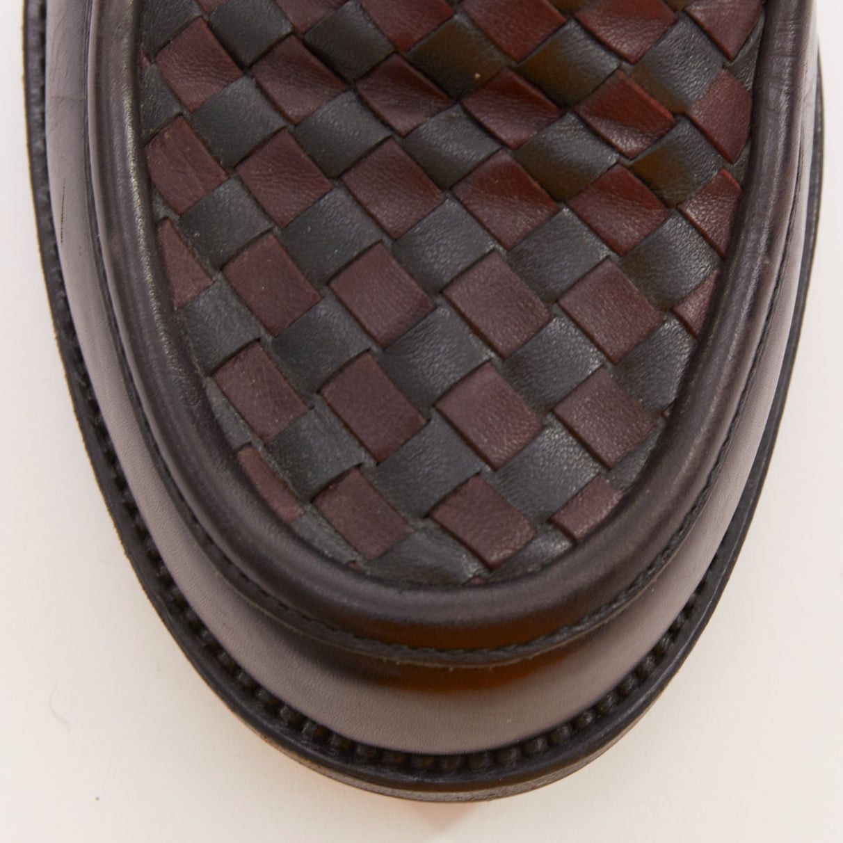 Bottega Veneta BOTTEGA VENETA Intrecciato black burgundy woven leather penny loafers EU43 Size US 10 / EU 43 - 7 Thumbnail