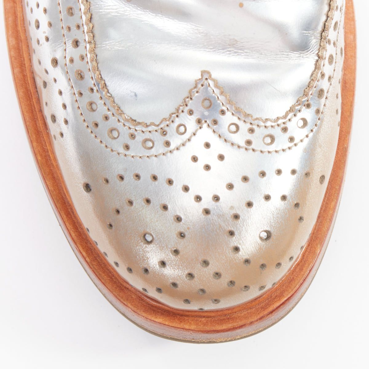 Alexander McQueen ALEXANDER MCQUEEN metallic silver leather perforated wingtip brogue shoes EU43 Size US 10 / EU 43 - 6 Thumbnail