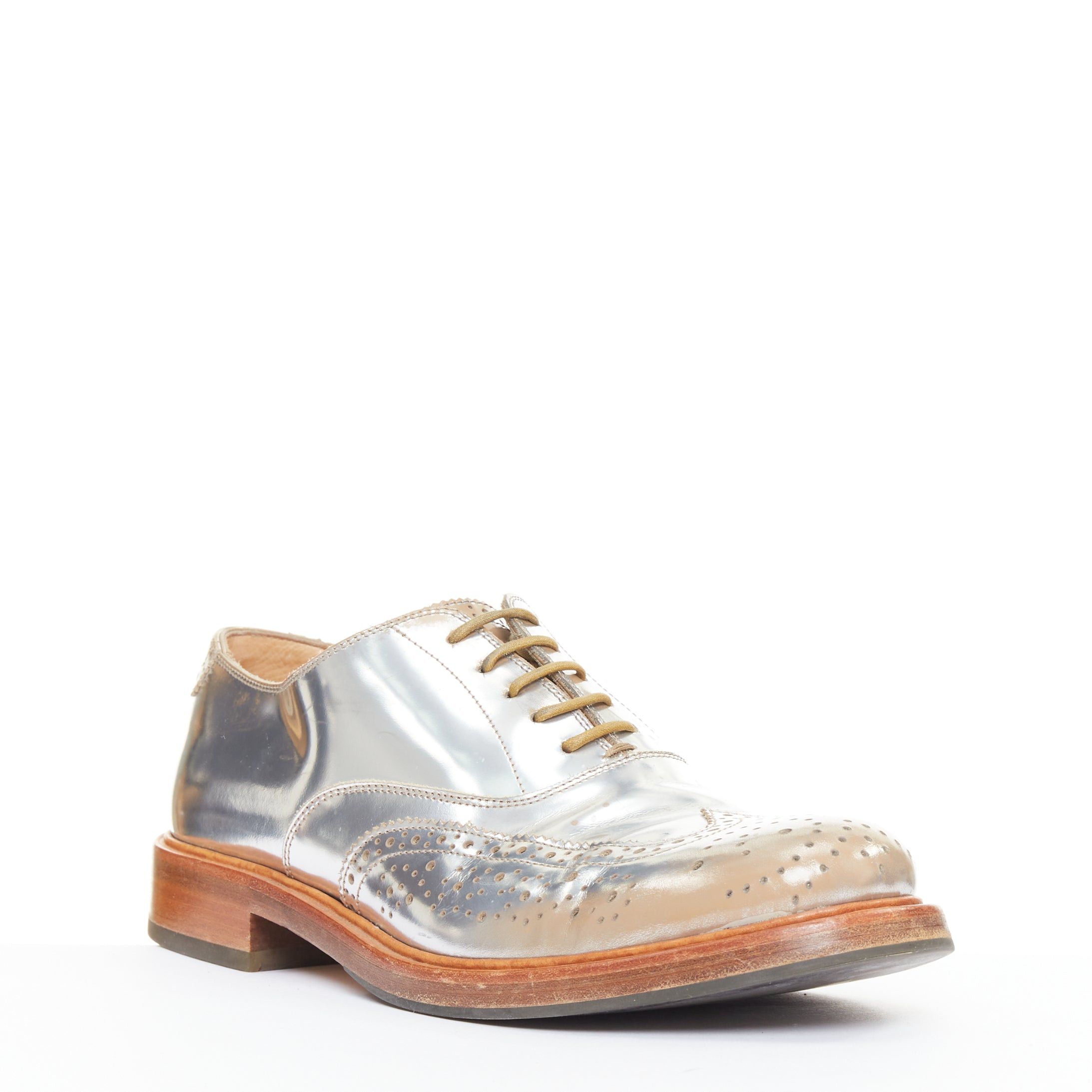 Alexander McQueen ALEXANDER MCQUEEN metallic silver leather perforated wingtip brogue shoes EU43 Size US 10 / EU 43 - 2 Thumbnail
