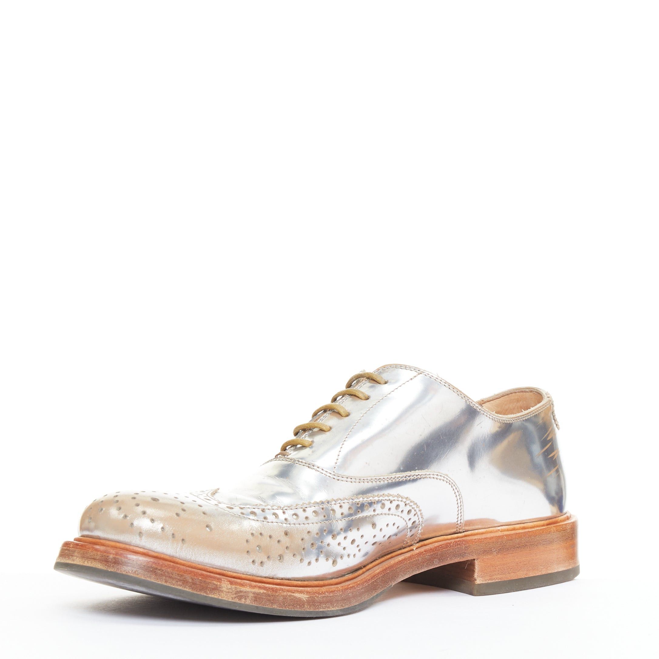 Alexander McQueen ALEXANDER MCQUEEN metallic silver leather perforated wingtip brogue shoes EU43 Size US 10 / EU 43 - 4 Thumbnail