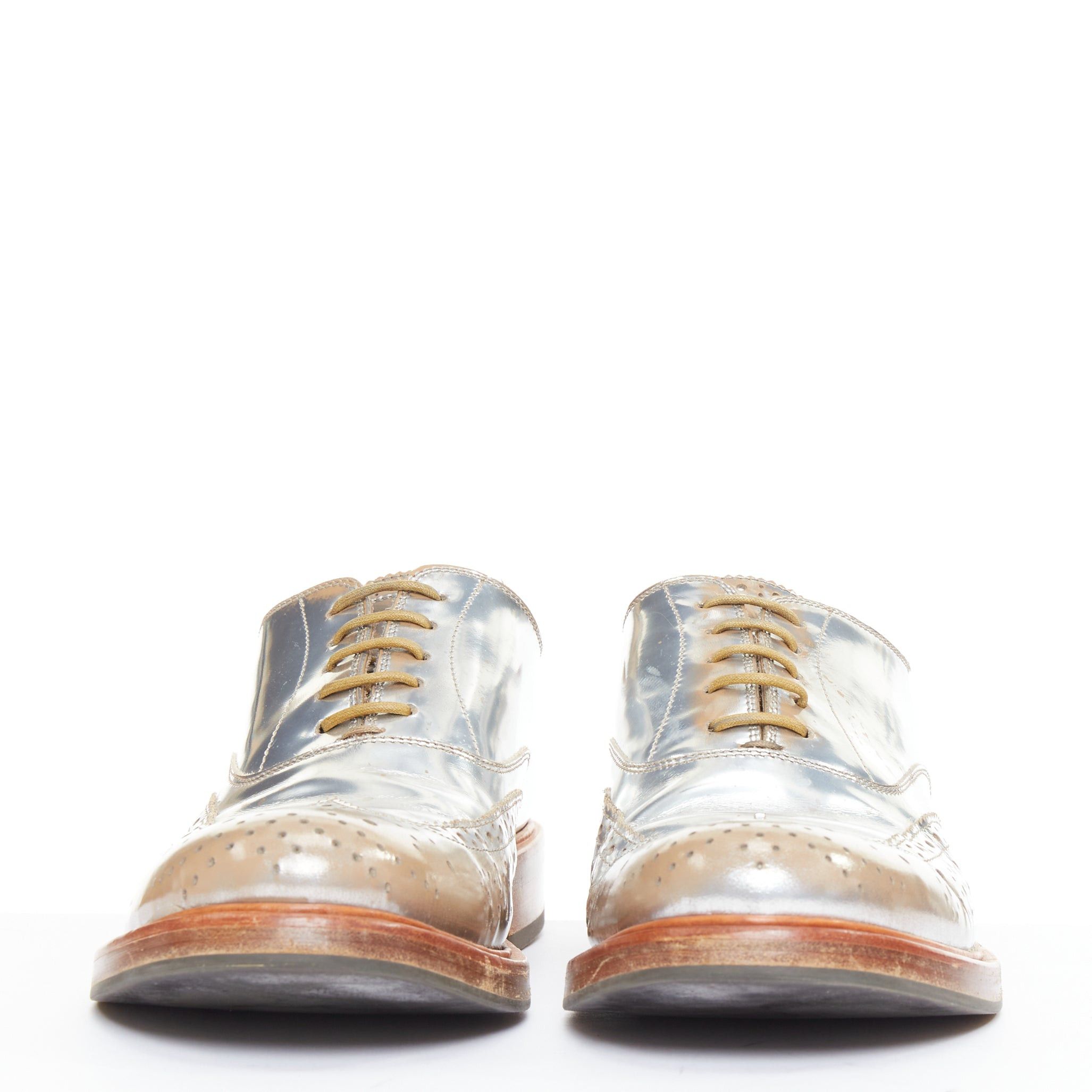Alexander McQueen ALEXANDER MCQUEEN metallic silver leather perforated wingtip brogue shoes EU43 Size US 10 / EU 43 - 3 Thumbnail