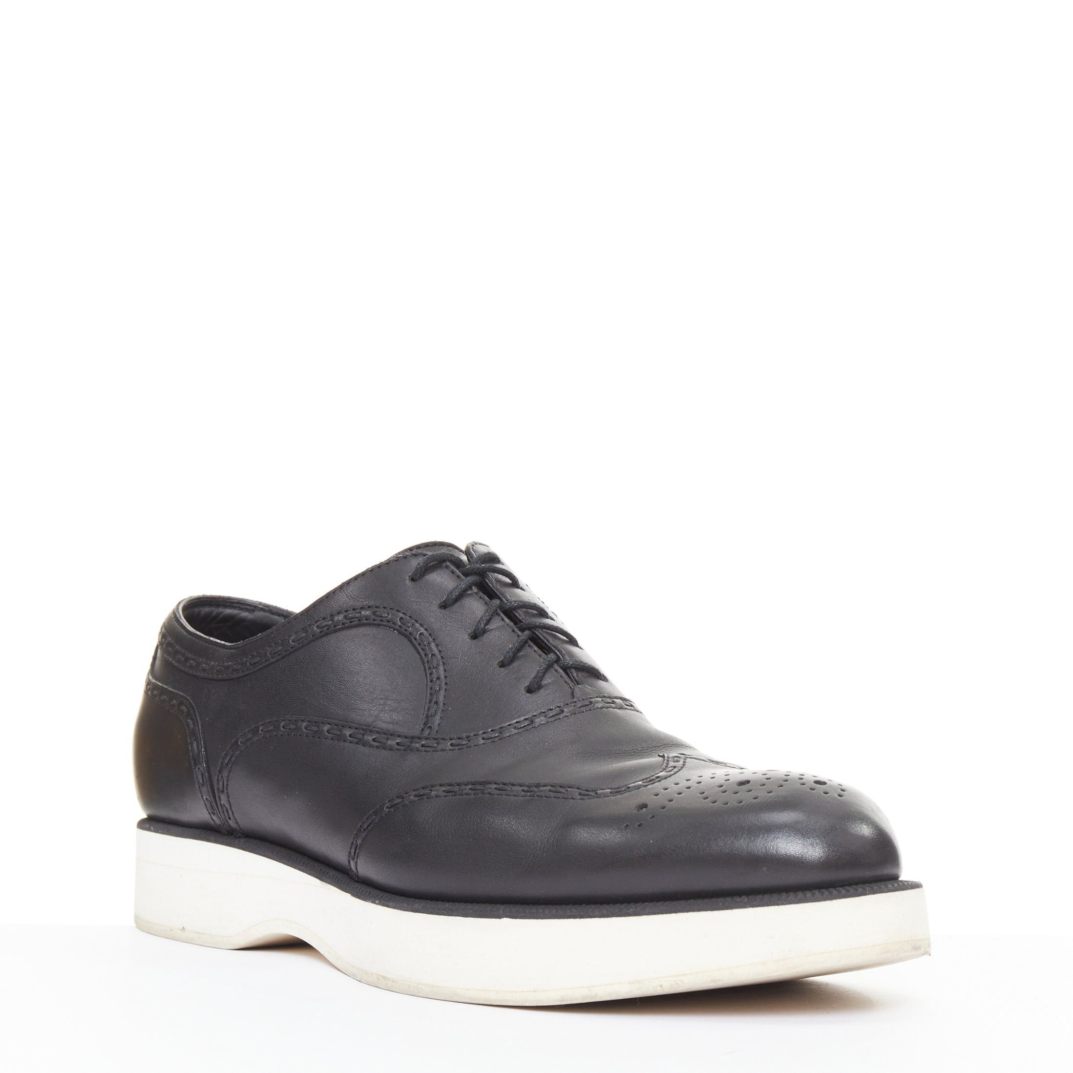 Bottega Veneta BOTTEGA VENETA black leather white midsoles perforated platform brogue shoes EU43 Size US 10 / EU 43 - 2 Thumbnail